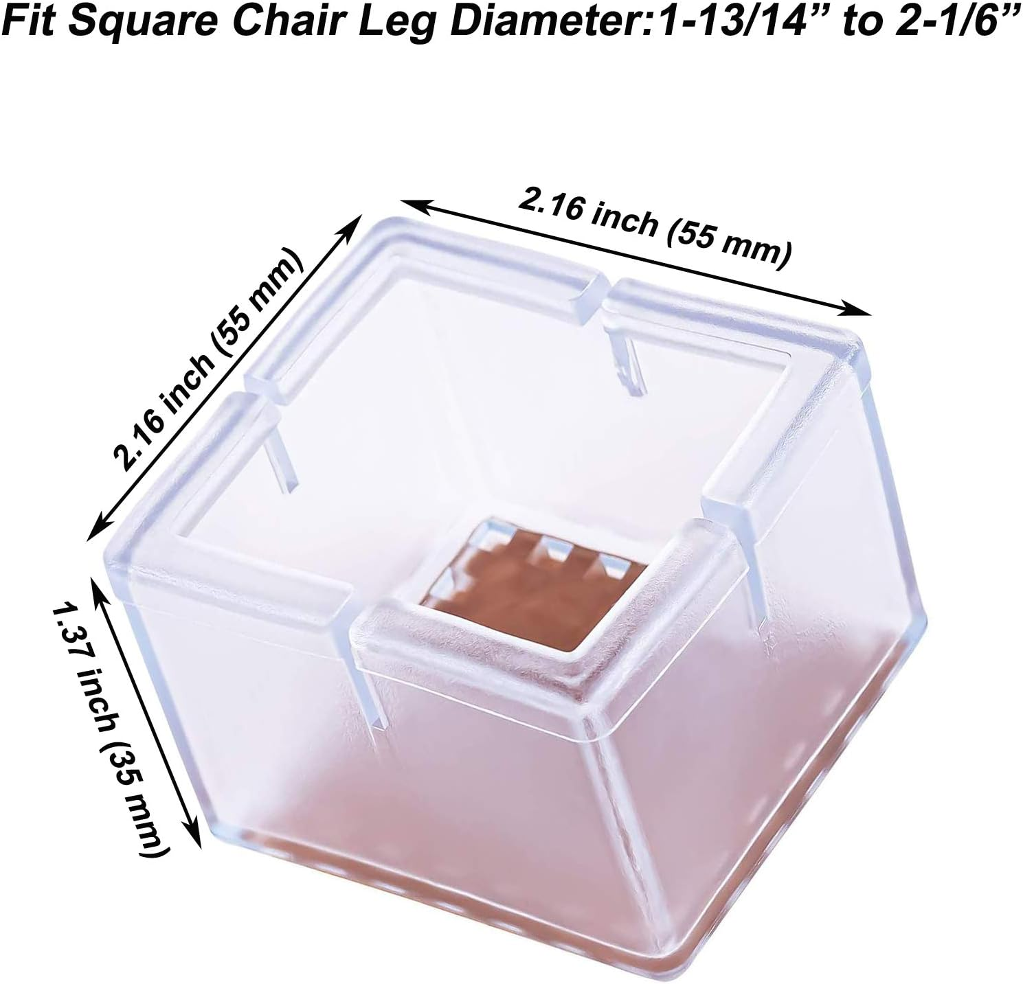 Maydahui 16PCS Square Chair Leg Floor Protectors Silicone Table Furniture Feet Covers Caps Felt Pads Prevents Scratches Fit 1-13/14 to 2-1/6 Inch（49-55Mm）