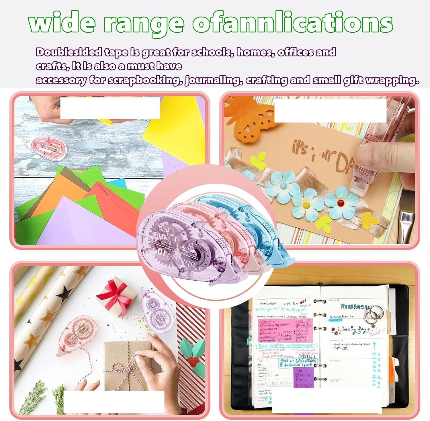 6 Pcs Scrapbook Tape, Double Sided Adhesive Tape for Scrapbooking Supplies, Craft, Photo, Album, Cards, Gift Wrapping (10M X 8Mm) image number 6