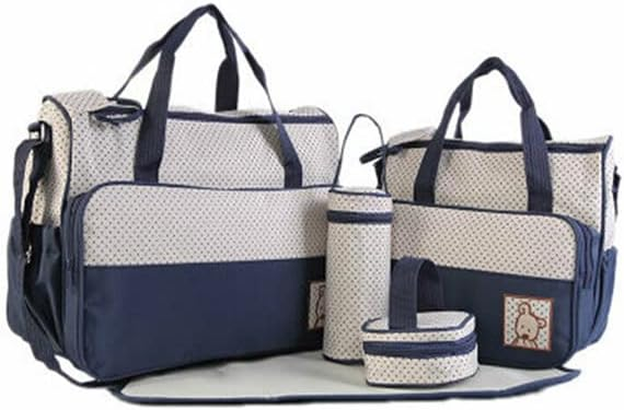 AIMALL 5-Piece Mum Bag Set with Diaper Pad, Floral Canvas Baby Changing Kit - Insulated Bottle Holder & Food Pouch, Shoulder Handbag