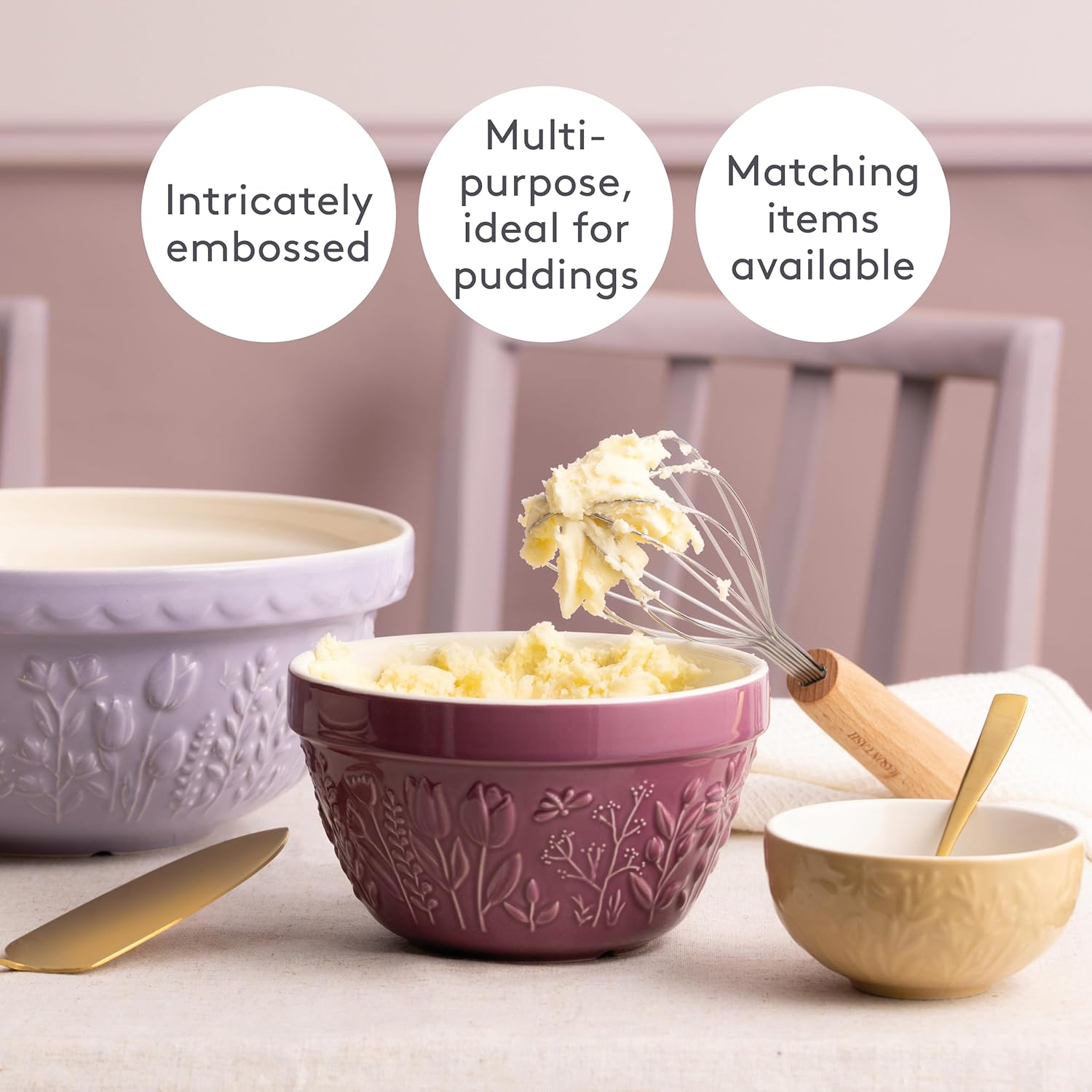 Mason Cash in the Meadow Purple Rose Pudding Basin, 16 X 9Cm/900Ml image number 5