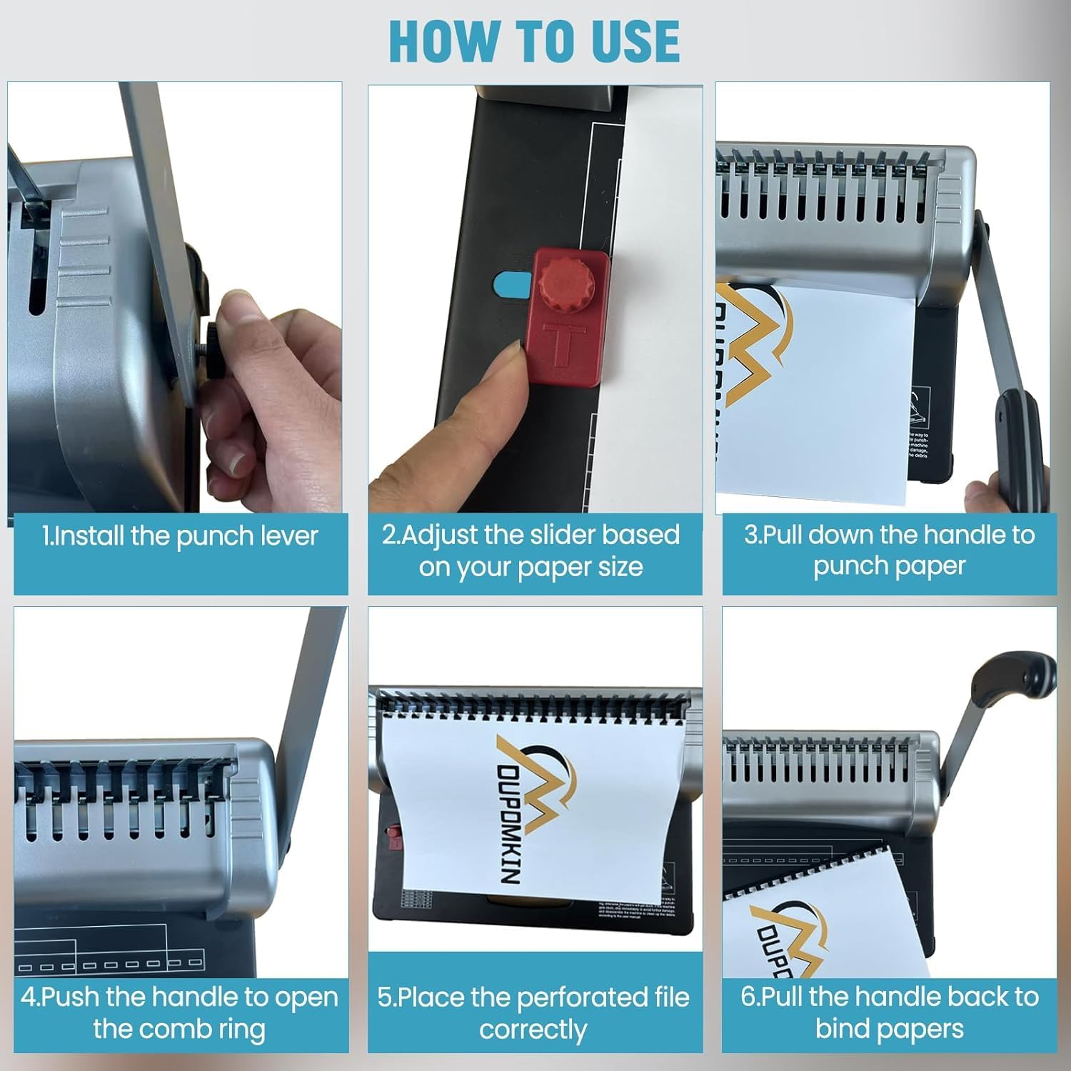 PANTREE Comb Binding Machine, 21 Holes 450 Sheets Coil Binding Machine Includes 100 PCS Rubber Ring, Punches 12 Sheets, Fits Letter Size, A4, A5 or Smaller Sizes (White) image number 5