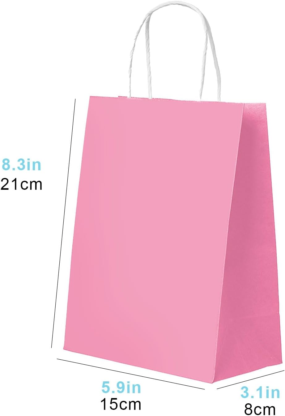 100 Pack Small Rose Red Paper Gift Bags with Handles 15X8X21Cm / 5.9"X3.1"X8.3" Bulk Small Gift Bags, Rose Red Paper Gift Bags, Party Favor Bags Goody Bags, Candy Bags, Treat Bags, Rose Red Kraft Bags image number 3