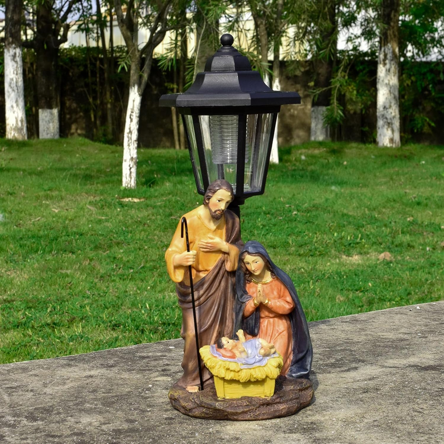 Handcrafted Solar Operated Light Nativity Manger Scene Resins Ornament Religious Outdoor Garden Lawns Decors Resins Religious image number 3