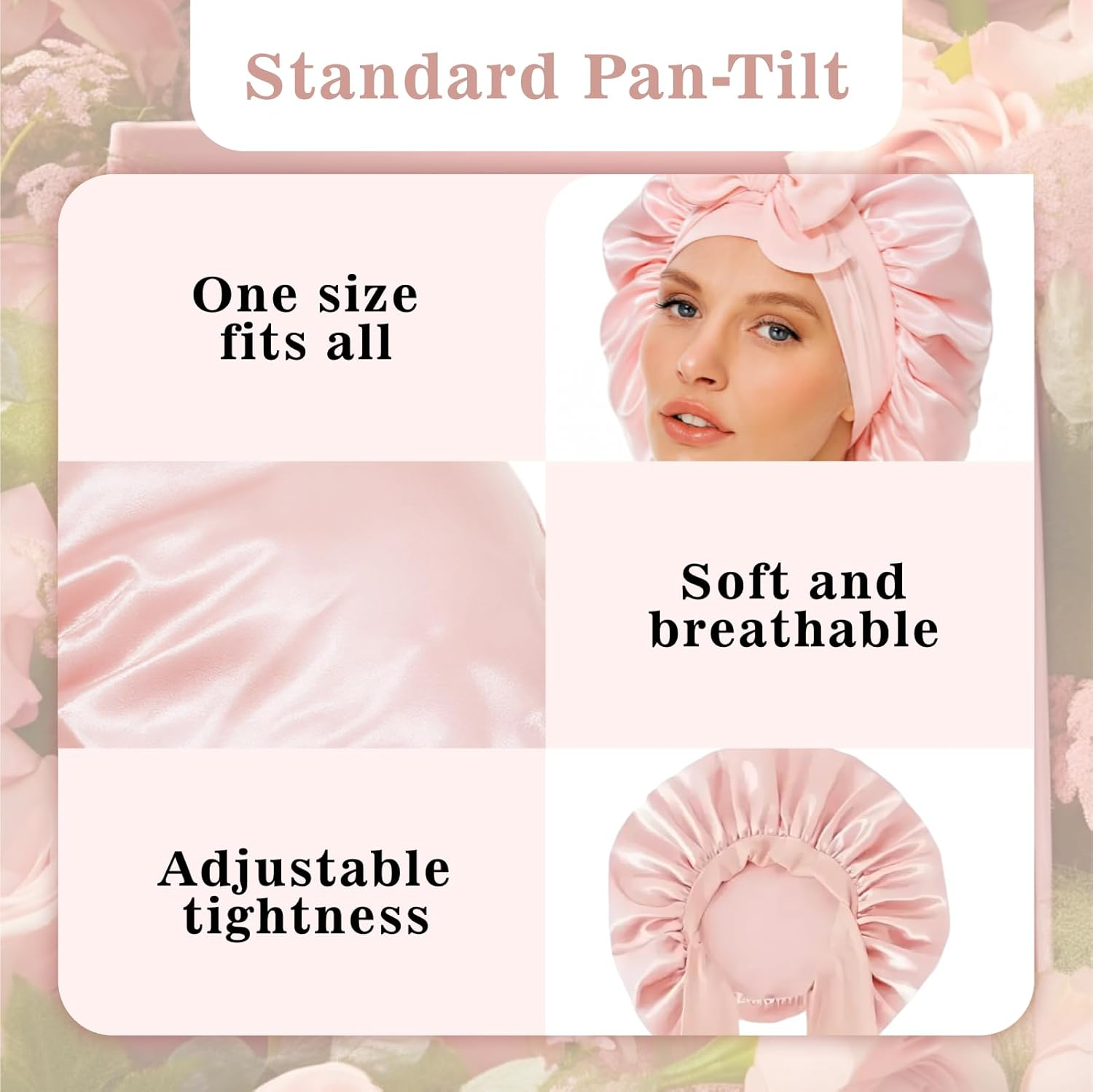 Silk Bonnet for Sleeping, Adjustable Satin Hair Bonnet Sleeping Cap for Curly Hair, Premium Mulberry Silk with Long Tie Band for Protection and Style, Skin Pink image number 2