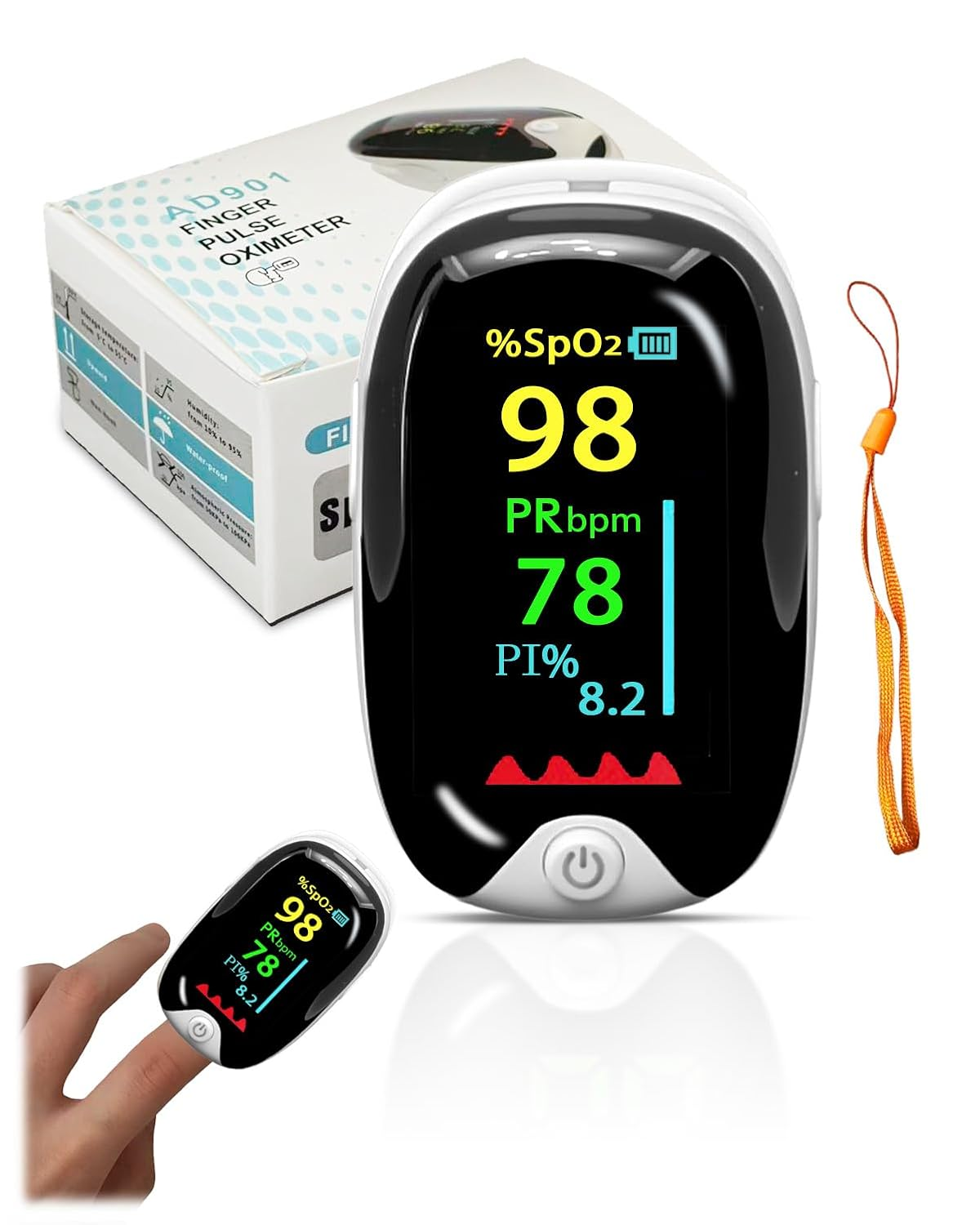 Pulse Oximeter & Heart Rate Monitor, Oxygen Saturation Monitor for Adults, LED Display, Nurse Accessories & Medical Supplies, Track of Oxygen Levels, White Gem Shape Design image number 4