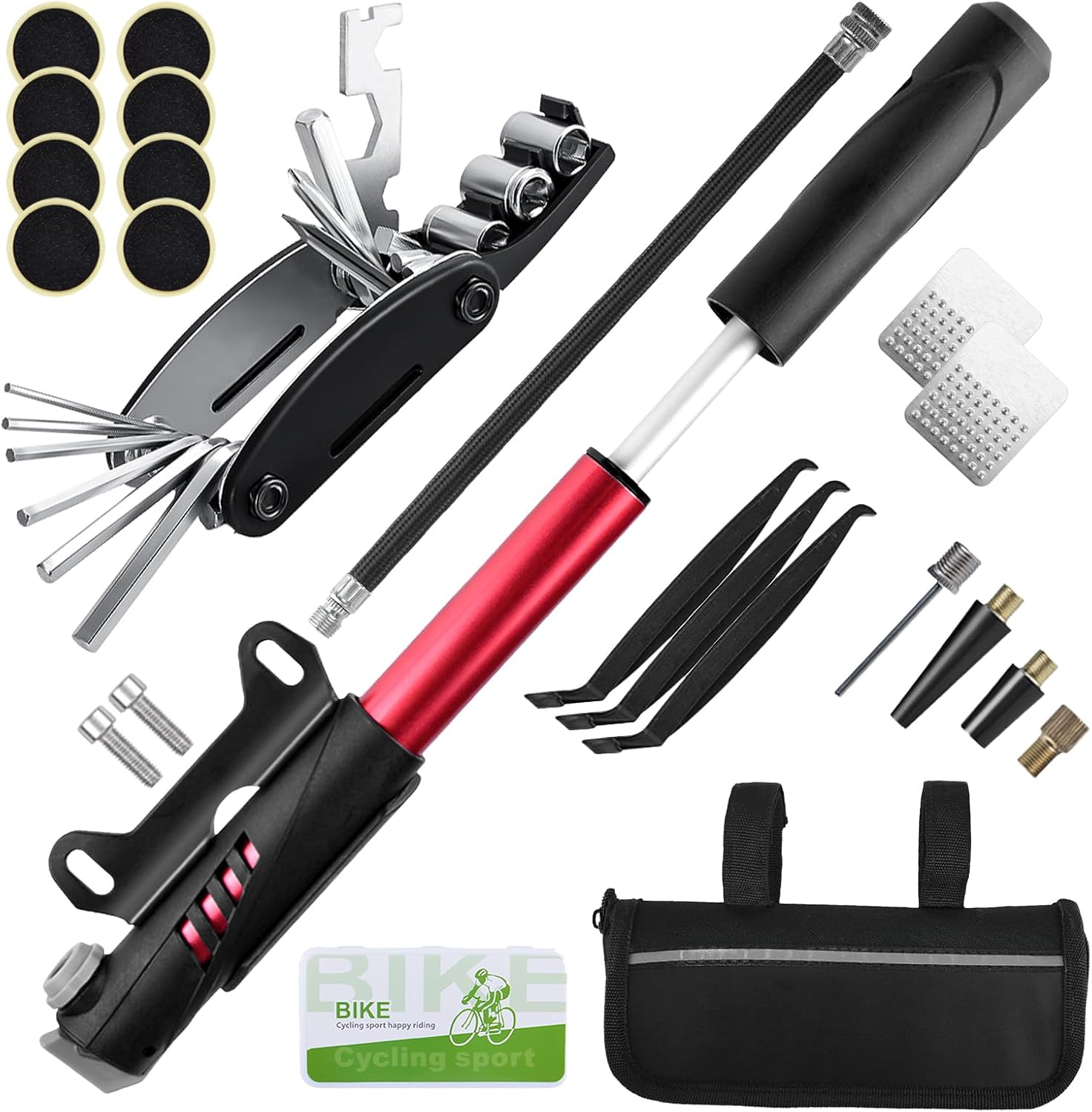 Ninonly Bicycle Repair Kit, Bicycle Repair Bag with 120 PSI Mini Pump, Bike Tool Kit for Camping Travel, 16 in 1 Bike Repair Kit Tyre Lever & Self Adhesive Tube Patch for Mountain Bike and Road Bike image number 5