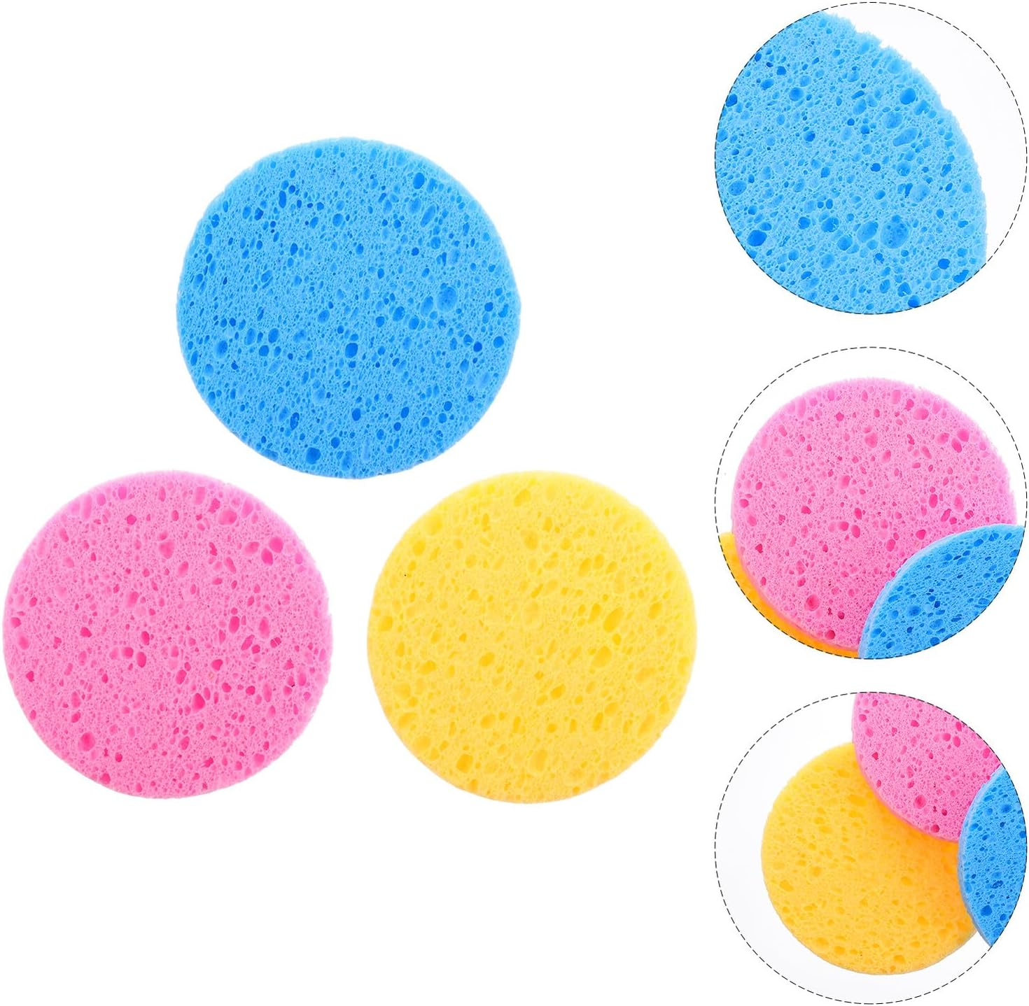 MUSISALY 30Pcs Facial Makeup Removal Sponges Gentle Exfoliating Cellulose Face Cleansing Pads for Deep Pore Cleaning Oil Removal and Smooth Skin Includes Pink Blue Pads
