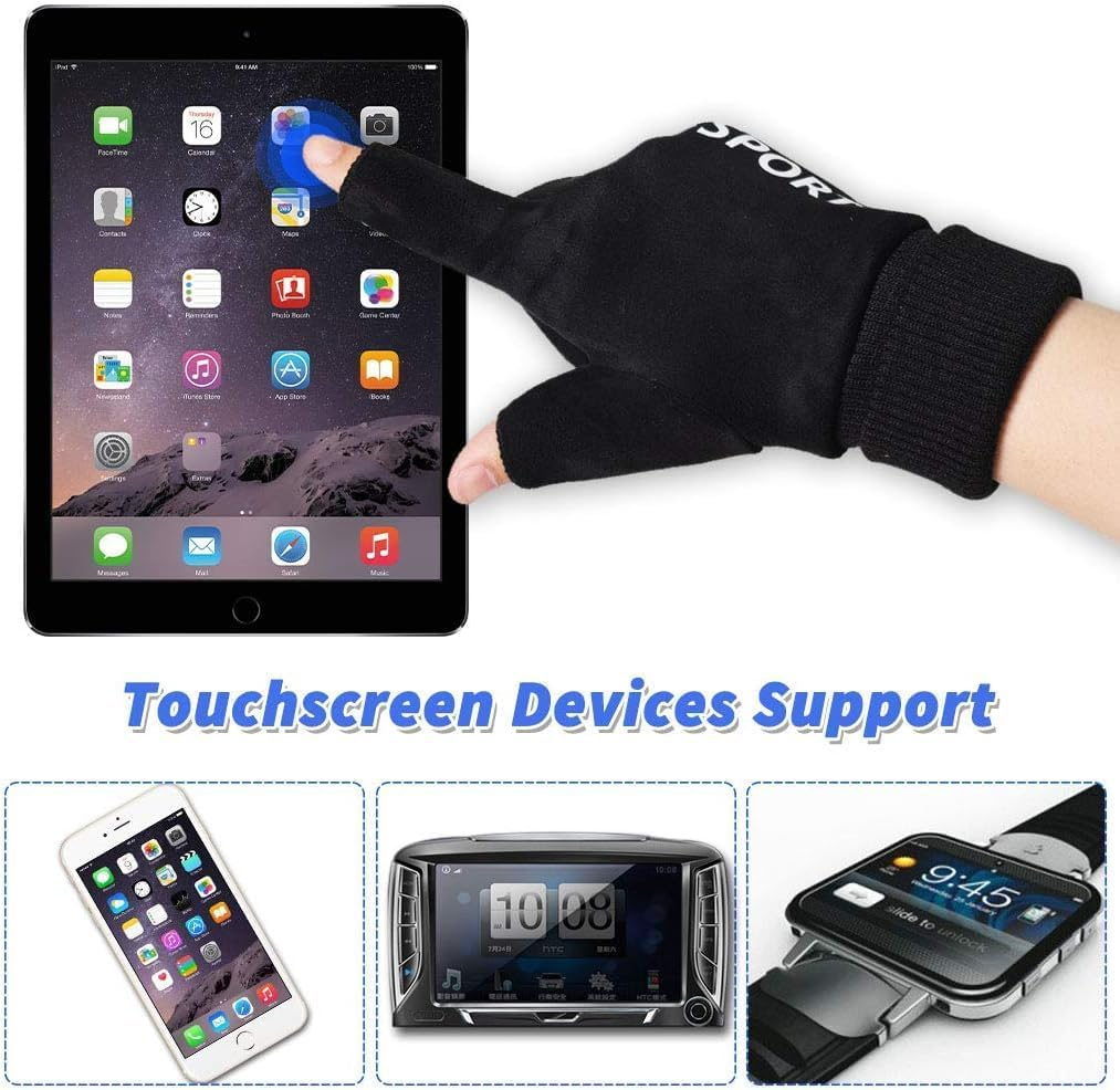 KXF Unisex Sports Fingerless Open Fingers Winter Warm Thermal Touchscreen Gloves for Women Men