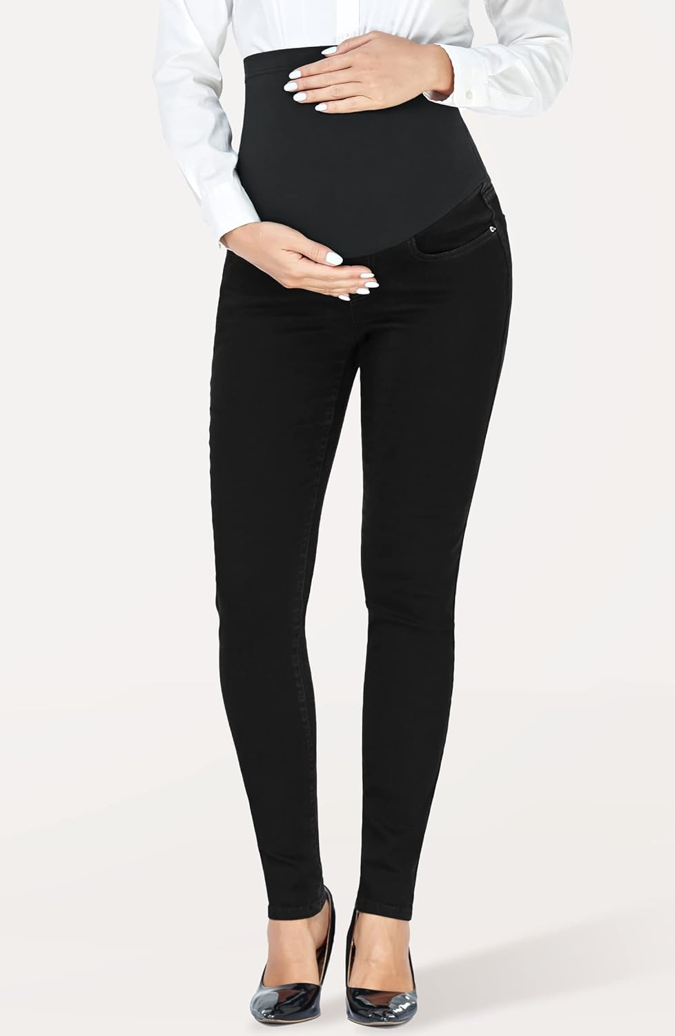 PACBREEZE Women'S Maternity Jeans over the Belly Slim Stretchy High Waist Denim Skinny Pants with Pockets (Black, XX- Large), Black image number 5