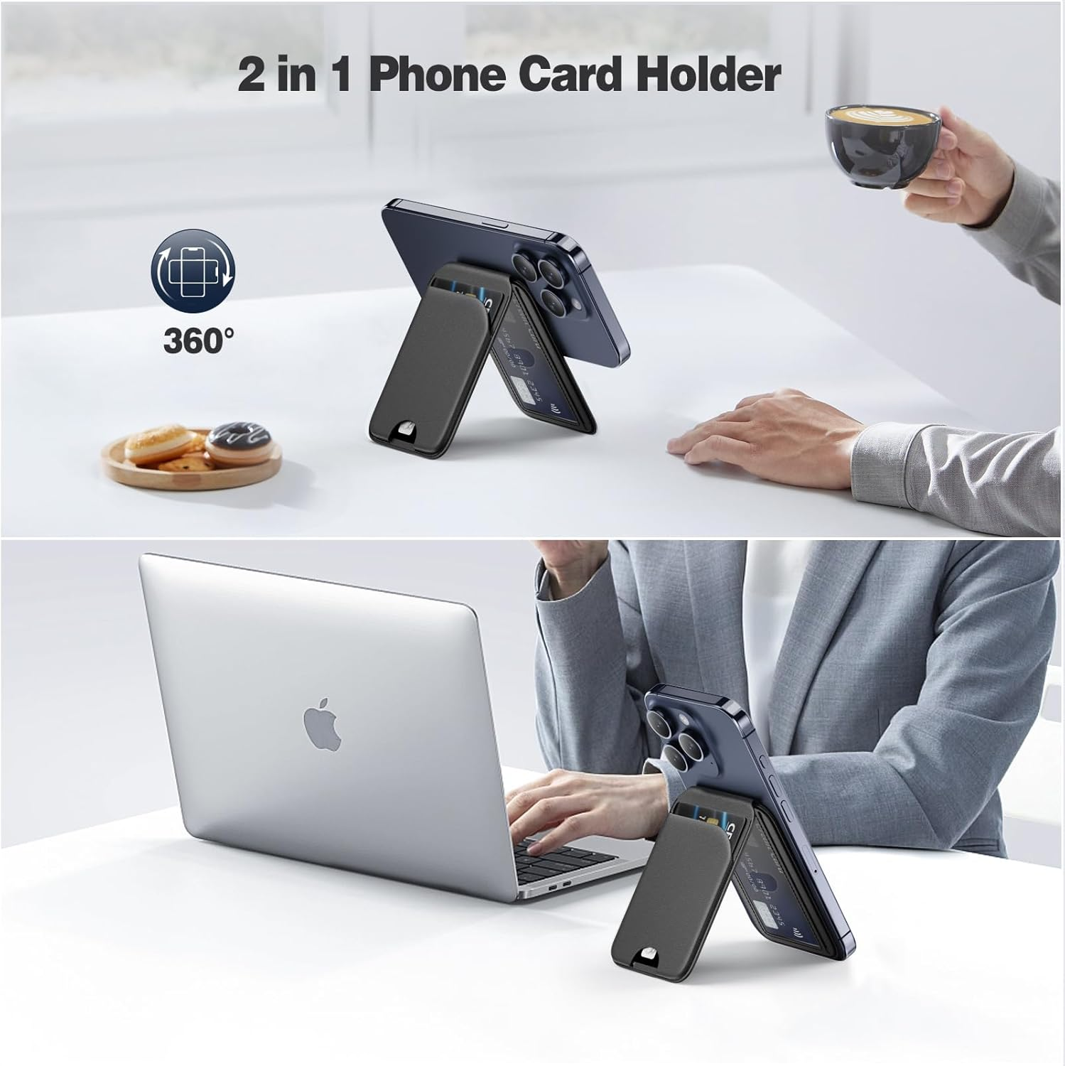 Wtuhu Magnetic Wallet for Iphone, Card Holder, Iphone Stand, Leather Case - Compatible with Iphone 16 Pro Max/16 Plus/16 Pro/16/15/14/13/12 Series, Not for Iphone 13/12 Mini (Black) image number 5