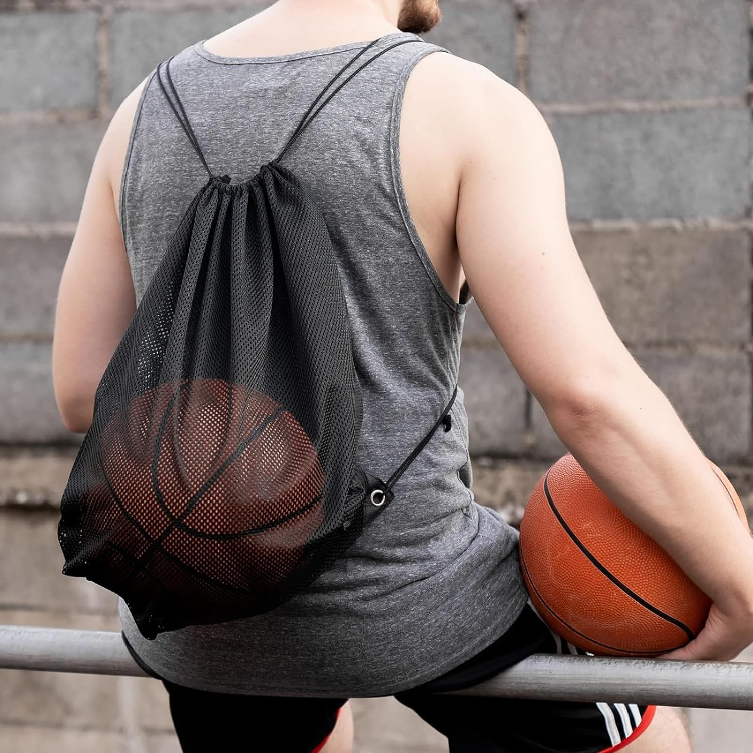 Mesh Bag Drawstring Storage Backpack Mesh Beach Bag Mesh Gym Bag Heavy-Duty Sport Equipment Storage Bag for Beaching Swimming Gym Shopping Outdoor (40 * 45Cm) image number 2