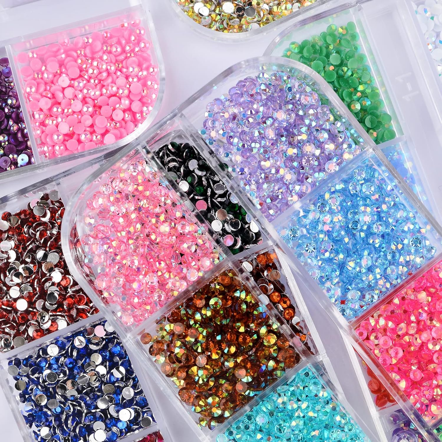 Kikonoke 5 Boxes Nail Art Rhinestones Half Pearls Kit 3D Flatback Jelly Crystal Gems Diamantes Design for Crafts Face Clothes Clothes Glass Decorations DIY (60 Colors 2Mm) image number 5