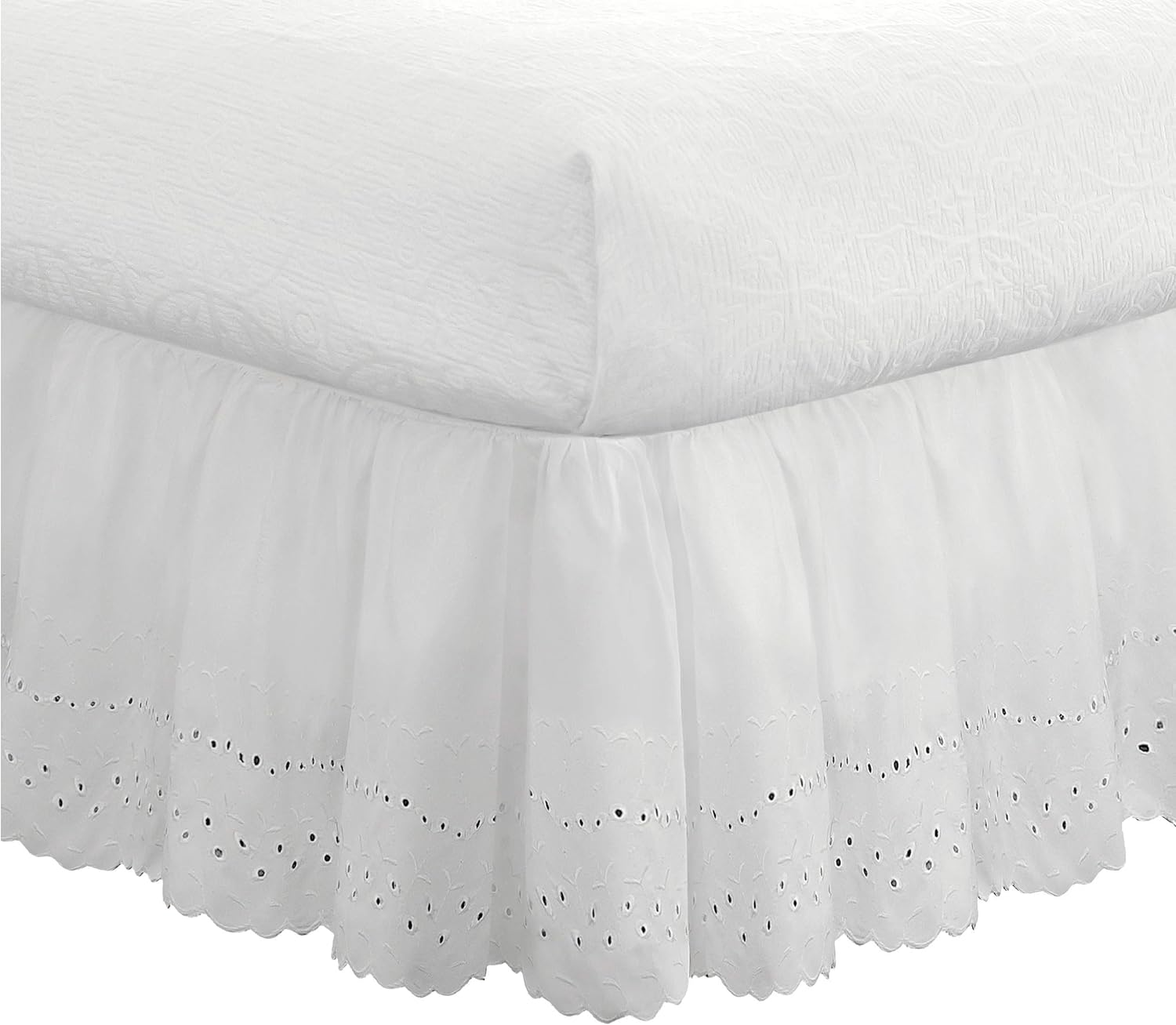 Eyelet Ruffled Bedskirt &ndash; Ruffled Bedding with Gathered Styling &ndash; 18&rdquo; Drop, Queen, Bone Ivory