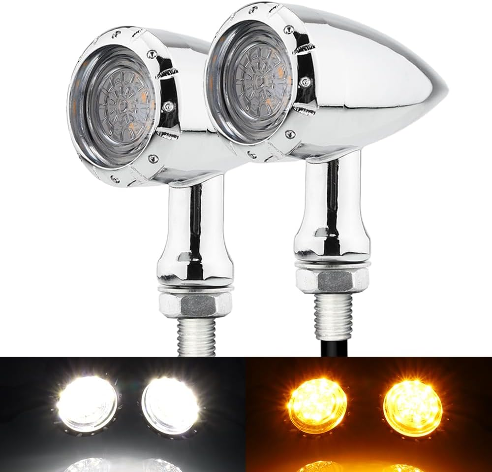 TSUNG 2PCS Motorcycle Rear Turn Signals LED Bullet SMD Blinkers Brake Tail Light Amber Red Indicators for Cruiser Chopper Bobber Cafe Racer Street Bike (SMD Led-4Wire Black)