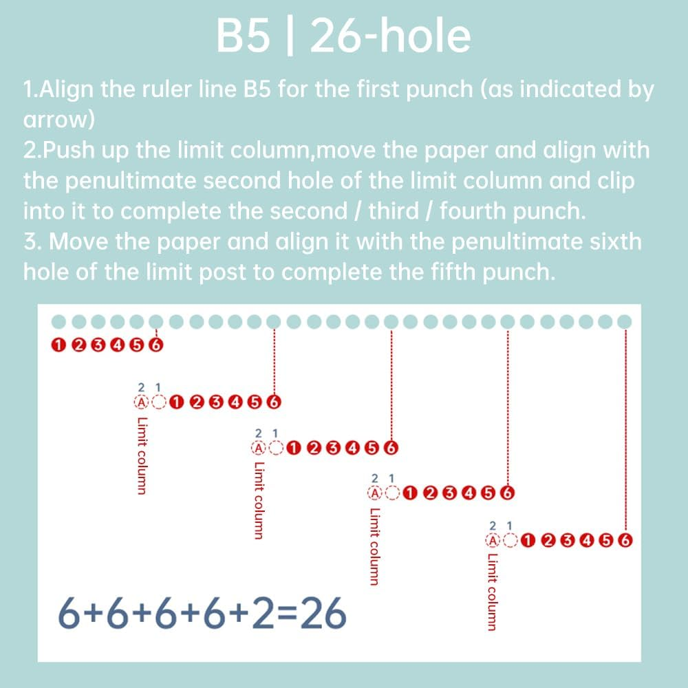 Mingzhe 6-Hole Paper Punch Handheld Mini Puncher Support Multiple 20/26/30 Hole Punching 5.5Mm Aperture for A4 A5 B5 Notebook Scrapbook Diary Planner Calendars Agenda Greeting Card DIY Office Home - Transparent image number 3