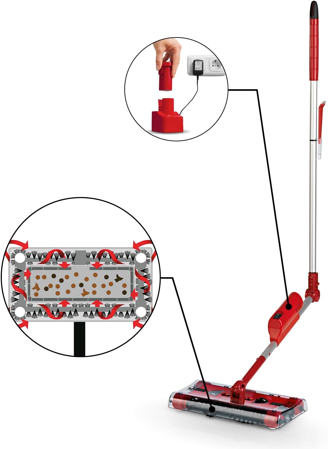 Swivel Sweeper Battery Broom - Easily Pick up Crumbs - Cordless, Bagless & Rechargeable - Floor Sweeper with Hinged Coupling & 360&deg; Rotation - Maximum Flexibility - Effortless Cleaning image number 4