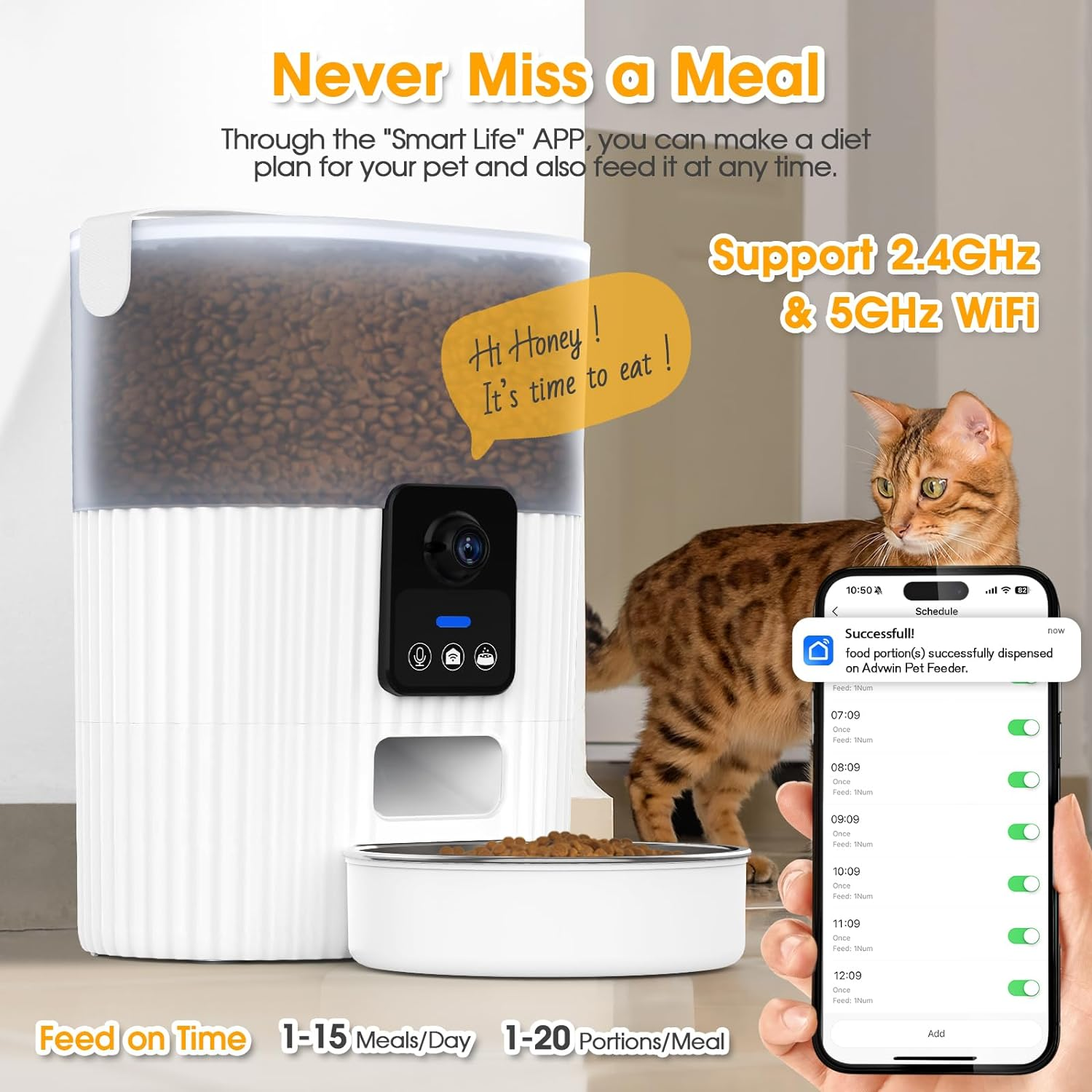 Advwin 3.5L Automatic Cat Feeder with Camera, 1080P HD Video with Night Vision, 5G Wifi Pet Feeder with 2-Way Audio, Motion Detection, Smart Timed Pet Feeder for Dogs and Cats image number 2