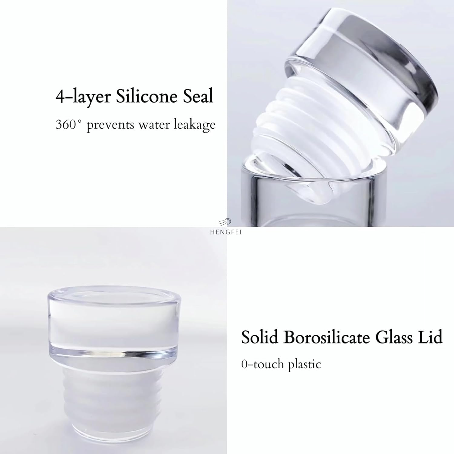 HENGFEI Borosilicate Glass Drink Bottle 1L, Clear Glass Water Bottle with Time Markings and Travel Sleeve, Glass Lid. (1 Litre Transparent) - 750Ml Transparent image number 3