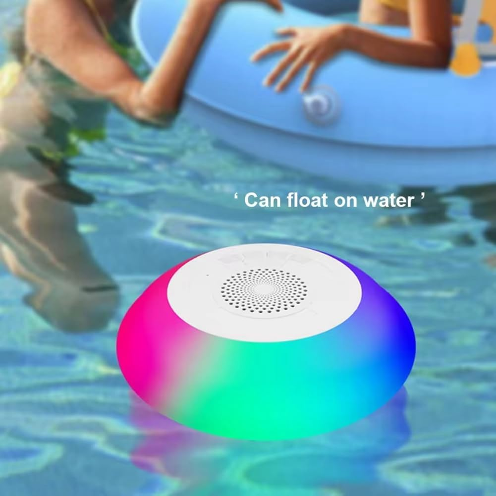 RGB Light Bathroom Stereo Speaker Bluetooth IPX7 Waterproof Shower Pool Floating Speaker with Mic 1200Mah image number 3