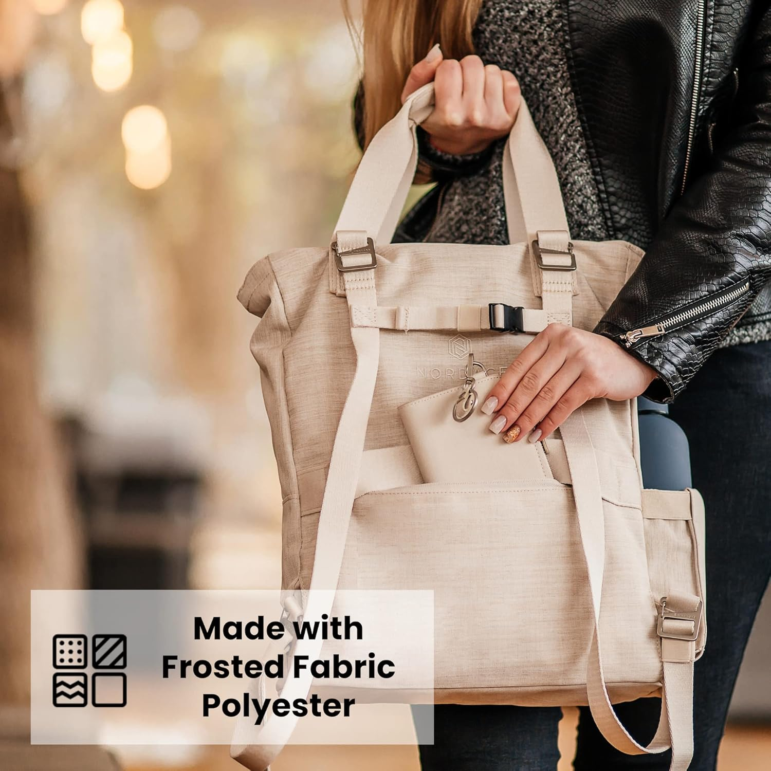 Nordace Siena II Totepack Travel Backpack for Men & Women with USB Charging Port, Water Resistant - Bookbag for Everyday - Beige image number 2