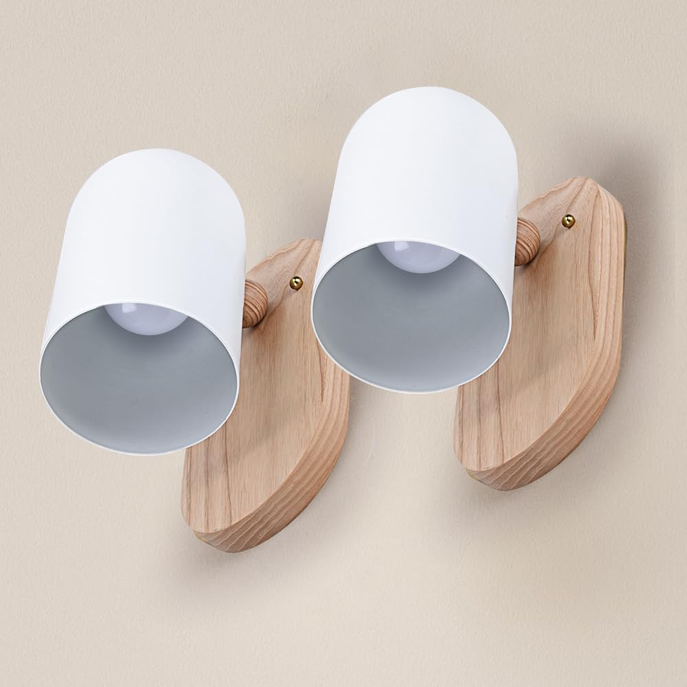 Krear Set of 2 Wooden Wall Sconces, Lighting Indoor Wall Light Fixture for Bedroom, Living Room, Hallway Lighting image number 2