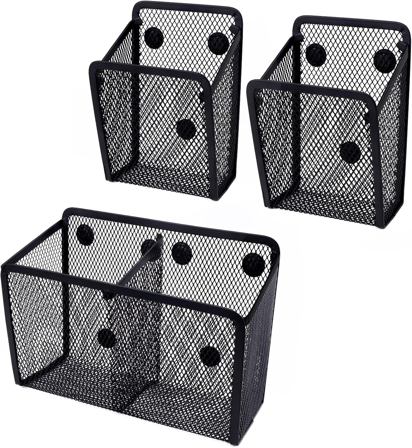 3Pcs Magnetic Pencil Holders, FHDUSRYO Magnetic Metal Storage Basket Organizer, Magnets Mesh Pen Marker Holders with Large Compartments for Whiteboard Refrigerator Office School Locker Kitchen image number 6