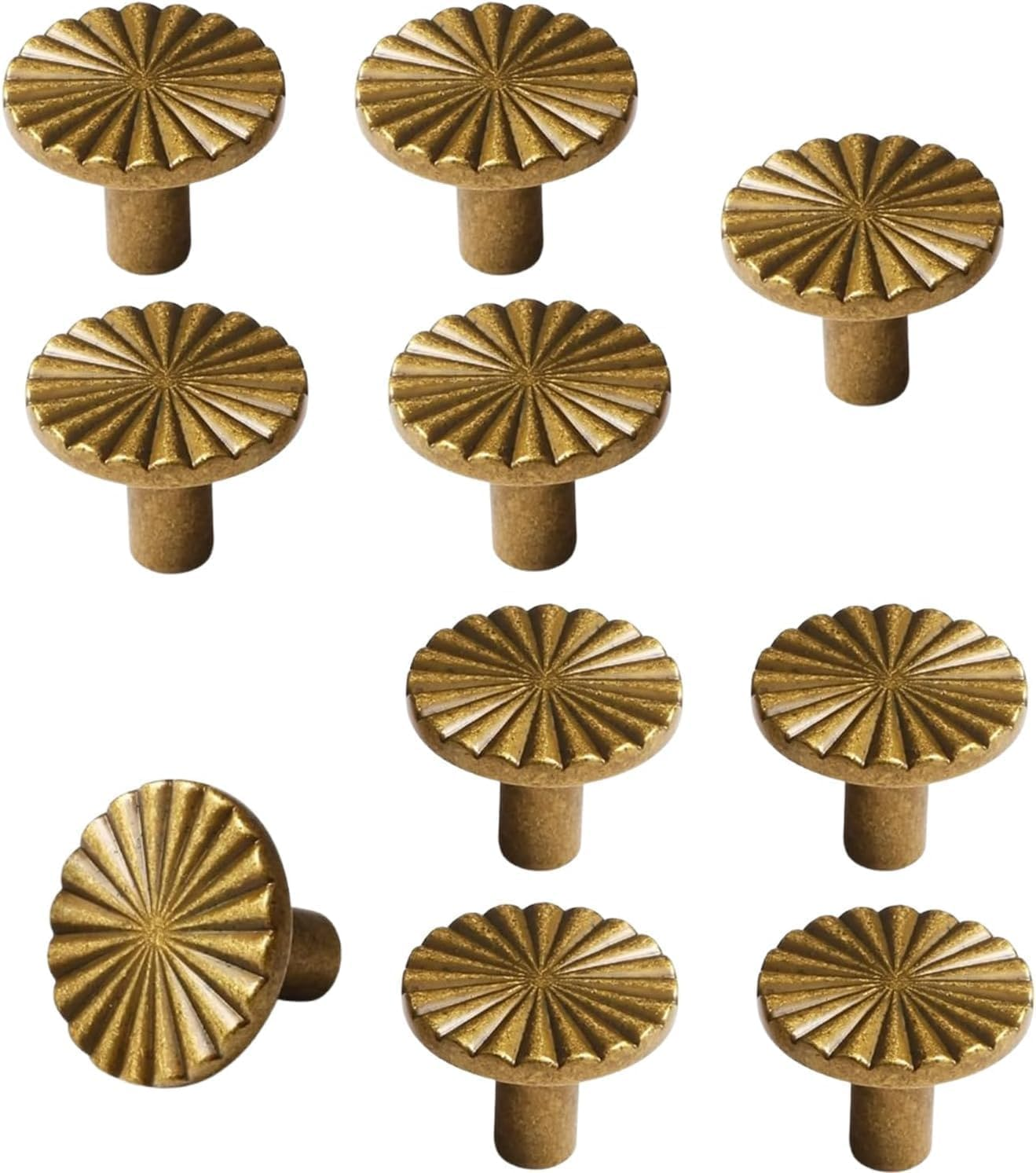 Phoselpida Antique Brass Cabinet Knobs, Vintage Sunburst Design, 30Mm, Set of 10, Zinc Alloy Drawer Pulls with Hardware image number 5