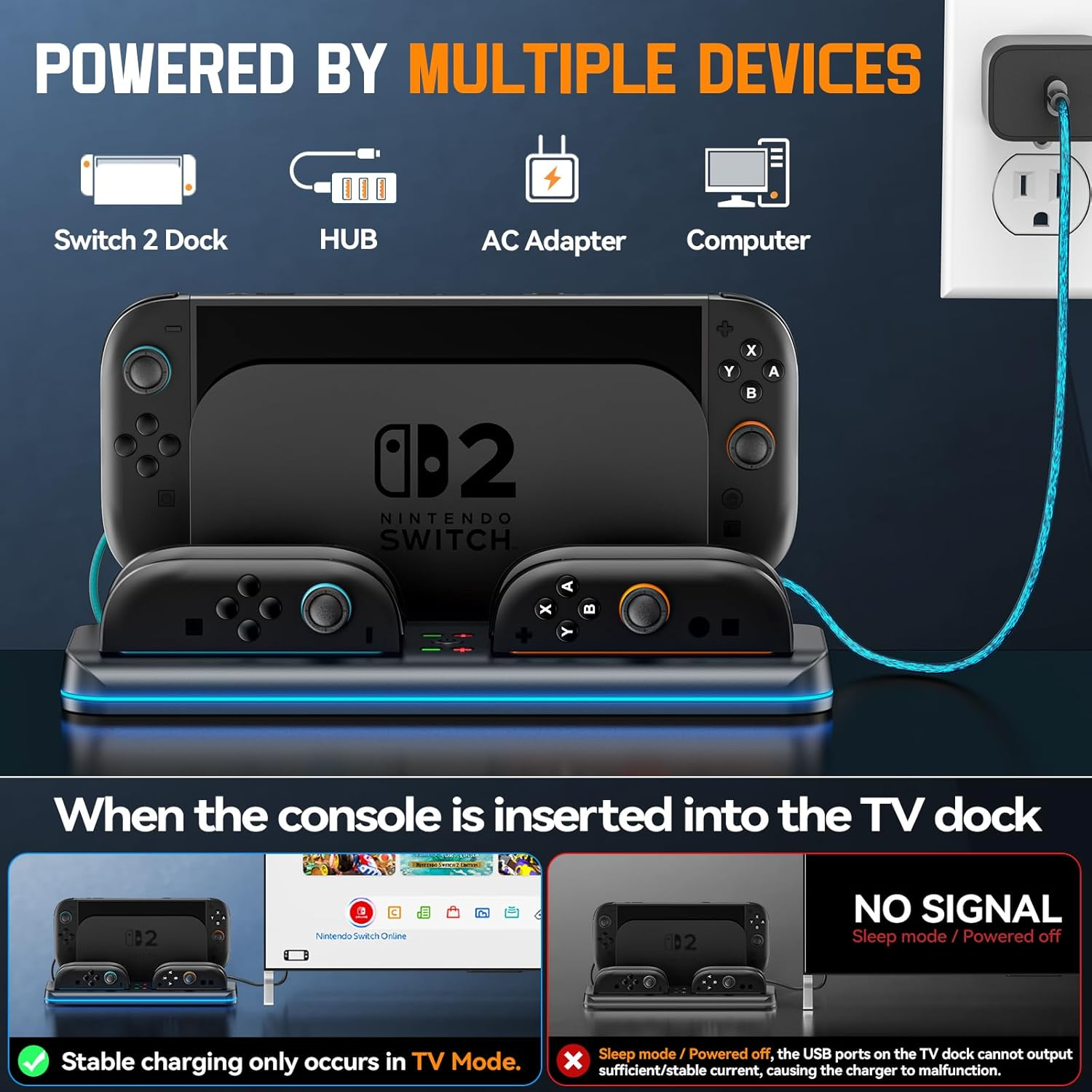 Tokluck Switch 2 Charging Dock Station for NS2 Joycon (2025), Switch 2 Controller Charger Dock for Joycon 2 with RGB, Joy Con 2 Fast Charger Accessories Kit with Charge Cable for Gamer image number 5