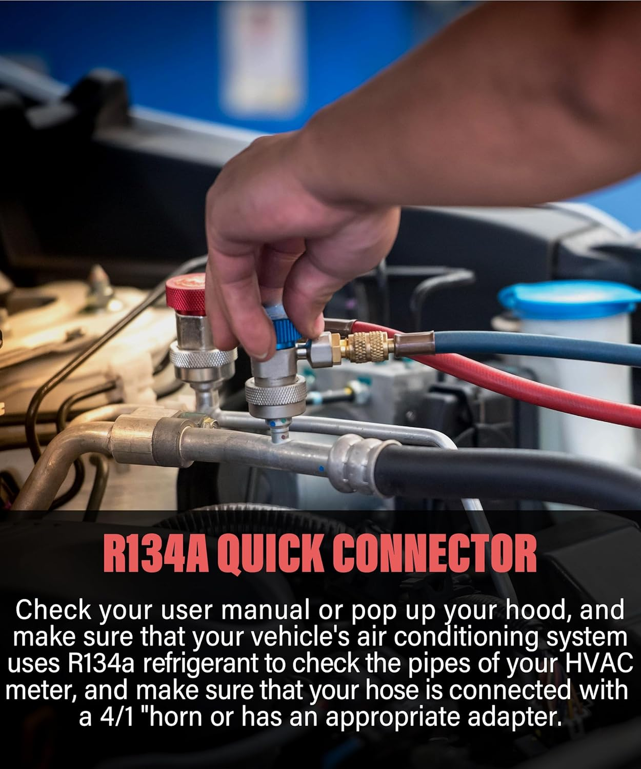 YAKEFLY AC R134A Adapter Fittings,R134A Connector 1/4 Inch Quick Connector with Manifold Gauge Set, Adjustable Quick Coupler Adapters Fitting Kit for R134A Car AC System Evacuation Recharging and More image number 2