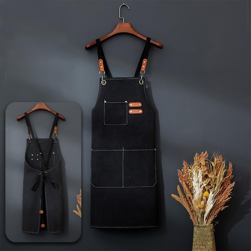 MTSDM Canvas Aprons, Work Aprons for Men Women, Adjustable Luxury Waxed Canvas Shop Apron Chef Aprons with 3 Pockets & Cross-Back Straps Tool Apron for Shop, Garden, Restaurant, Bartender, Barista image number 6