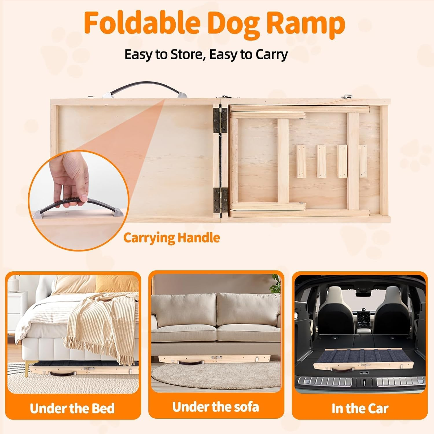 Dog Ramp, Non-Slip Dog Ramp for Bed，Portable Folding Pet Ramp for Small Dogs Cats，83Cm Long Adjustable 4 Heights 20-42 Cm ，UP 50 Lbs/23Kg，Dog Ramp Suitable for Bed, Couch, Car image number 1