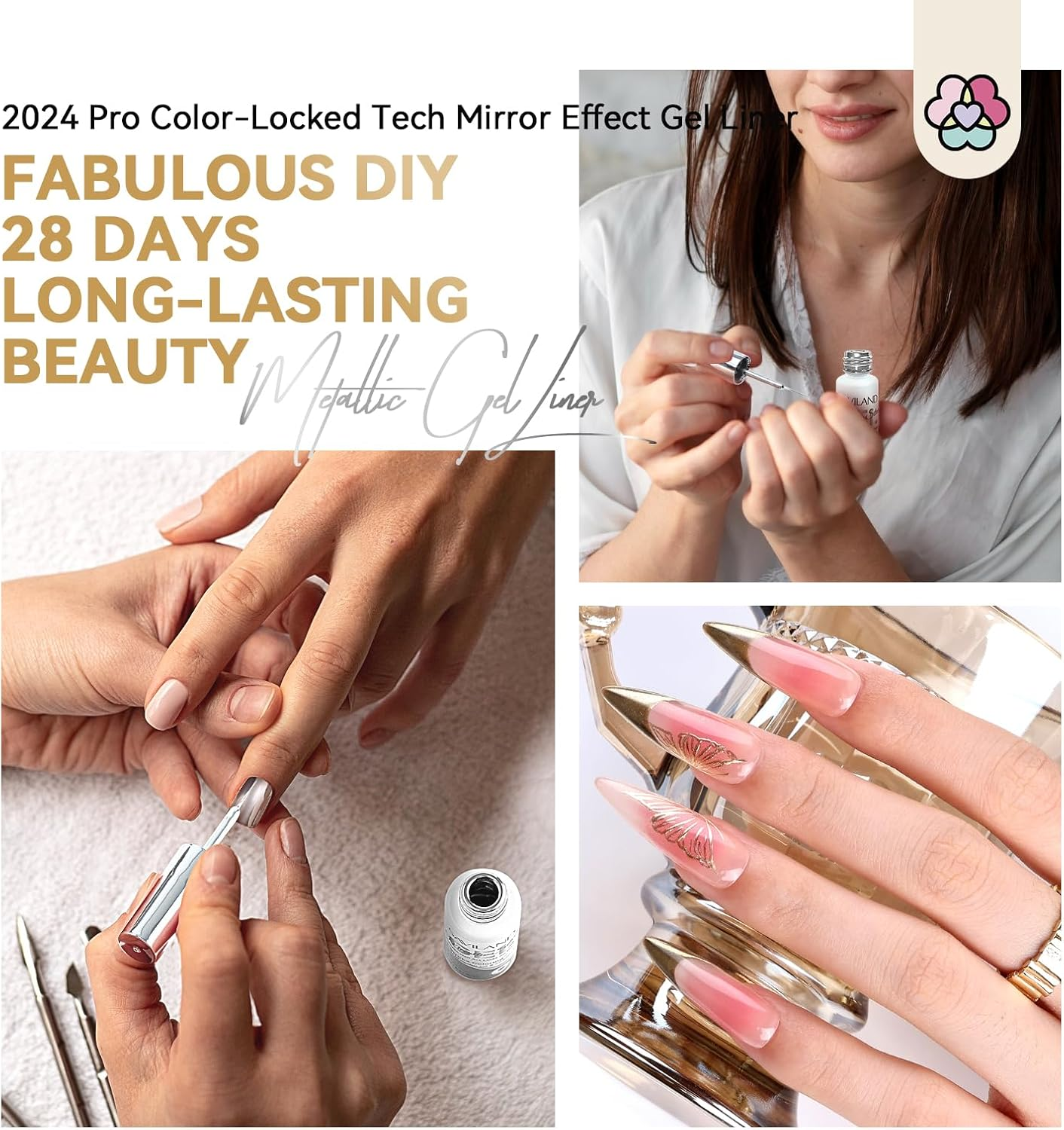 SAVILAND Metallic Gel Nail Polish Liner Ultra-Smooth: 2 Pcs Silver&Gold Metallic Gel Liner Halloween Nail Art image number 3