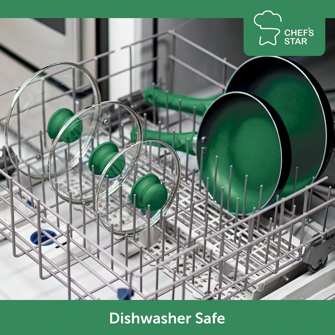 Chef'S Star Pots and Pans Set Kitchen Cookware Sets Nonstick Aluminum Cooking Essentials 11 Pieces Green image number 3