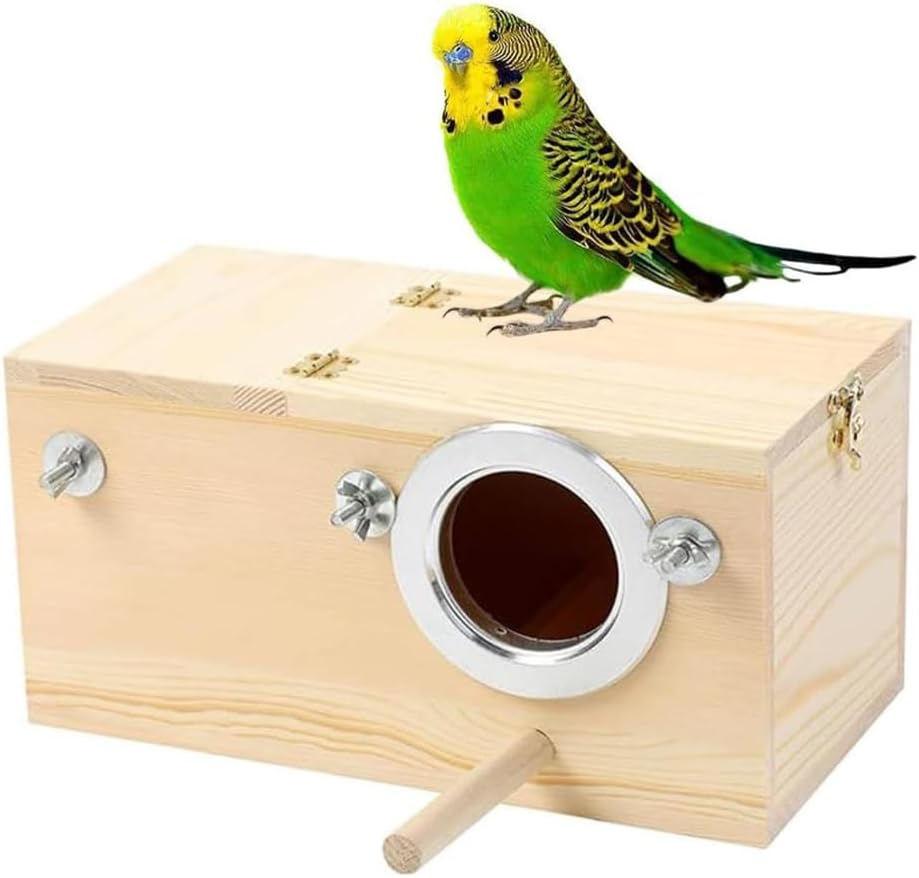 Natural Wood Parakeet Nesting Box Bird Breeding House with Detachable Wooden Board for Lovebirds, Cockatiels, Budgies, Conures | Mating & Hatching Cage image number 1