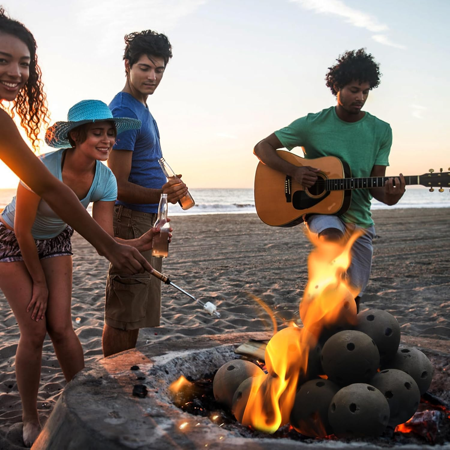 Ceramic Fire Balls-3 Inch Set of 15 round Fire Stones Set, Safe for Outdoors and Indoors Fire Pit or Fireplaces Reusable Fireballs, Black image number 6