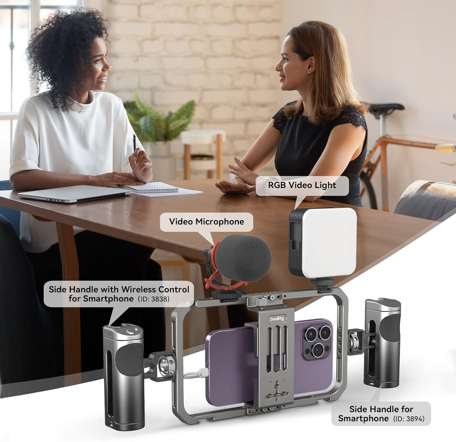 Smallrig Universal Smartphone Video Rig for Iphone for Samsung, Filmmaking Vlogging Rig Aluminium Alloy Phone Video Cage Grip with Cold Shoe Mount for Videomaker Videographer - 2791