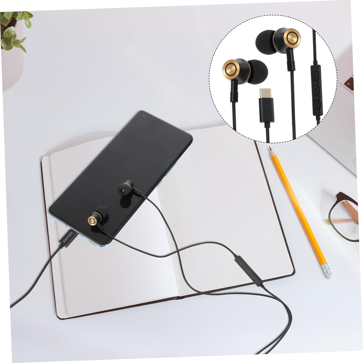 FUNNETOYU USB Type C Earphones with Mic in Ear Stereo Headphones for Phone Tablet Skin Friendly Material Panoramic Sound Noise Cancelling Technology for Gaming Calls image number 6