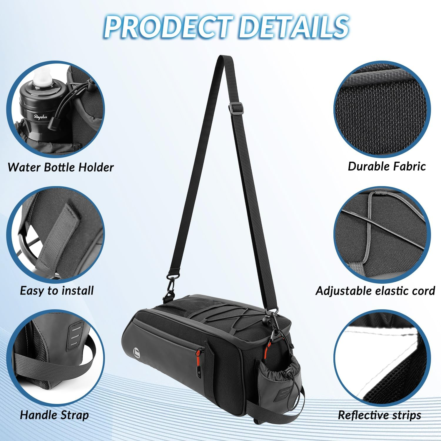 WOTOW Bike Rear Rack Bag - Waterproof Bicycle Trunk Back Seat Bag &ndash; Reflective Commuter Bag with Shoulder Strap image number 4