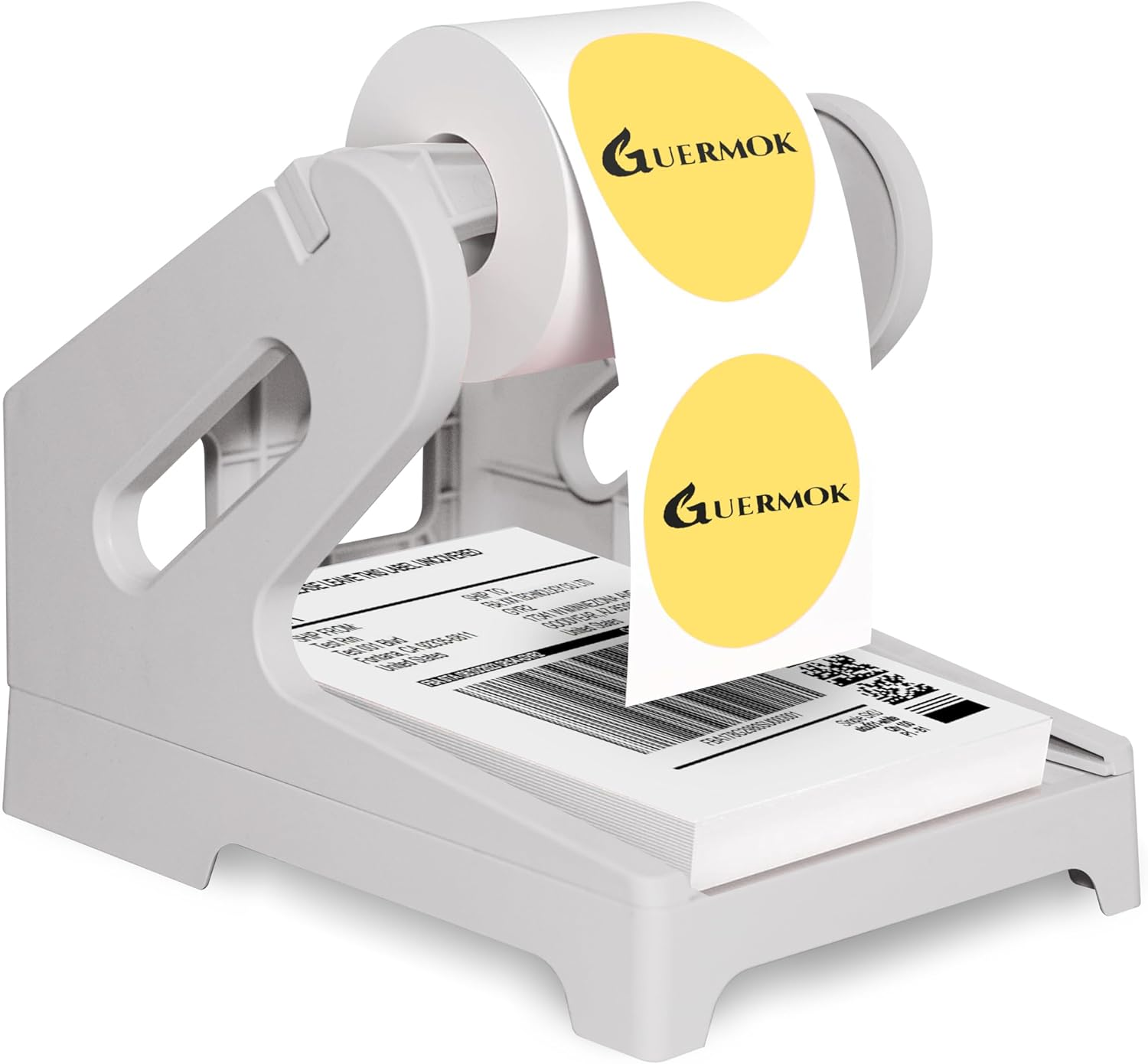 Guermok Thermal Shipping Label Holder for Rolls & Fan-Fold, Fragile Stickers for Shipping, Label Stand Desktop Printer Holder-Home Office Accessory Sticker Dispenser for Holographic (Gray)