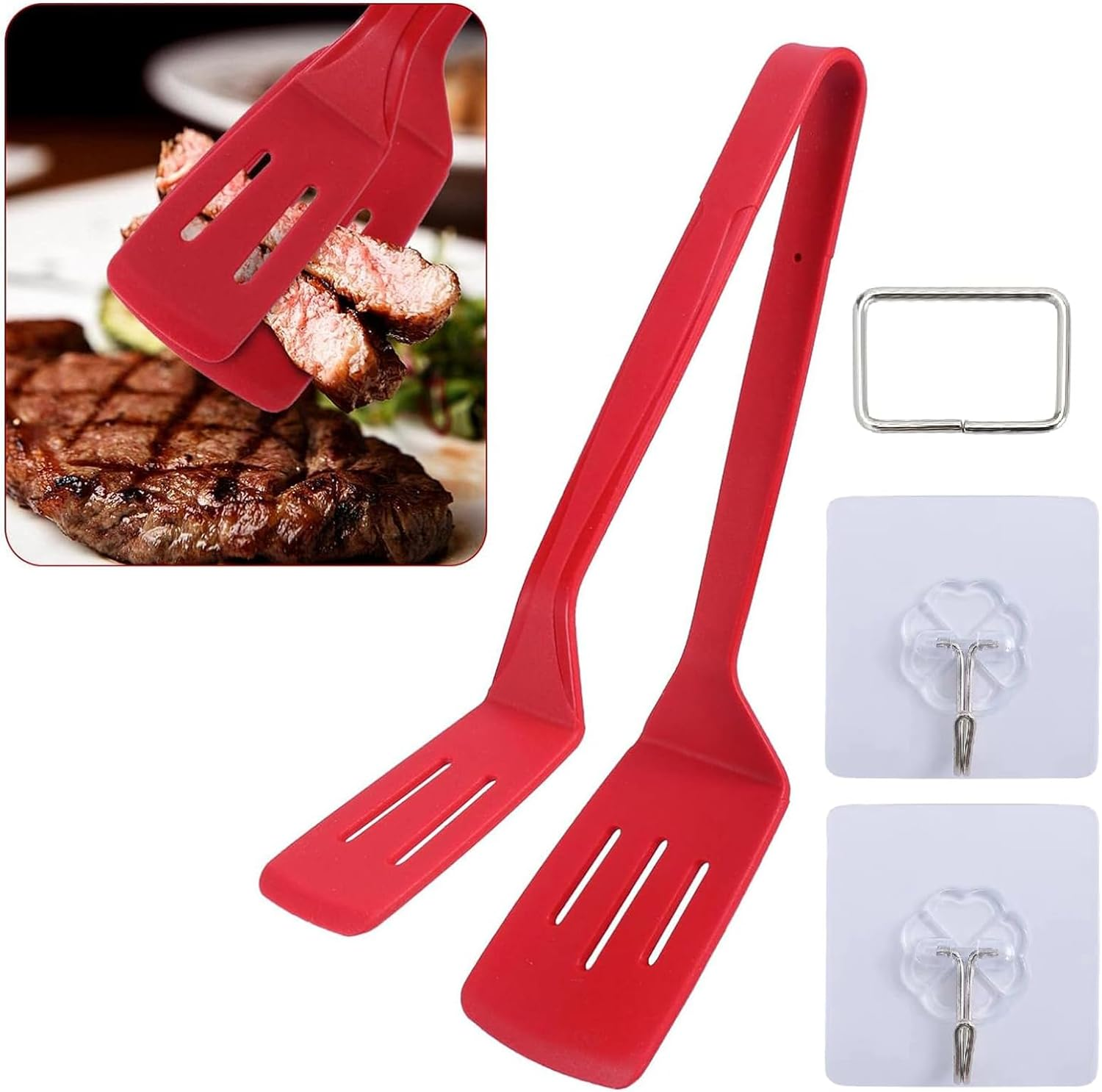 Silicone Kitchen Cooking Tongs, Premium Stainless Steel Silicone Barbecue Clamp, Multipurpose BBQ Clamp Spatula for Gripper Bread Clip, Fried Steak, Flipping Fish, Toast Salad Tongs - 11 Inch image number 4