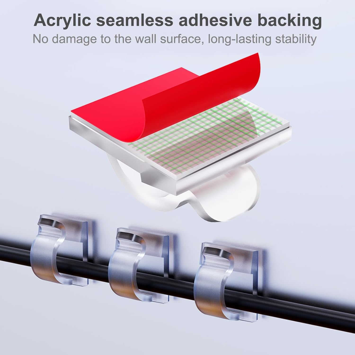 100PCS Self Adhesive Cable Management Clips for Desk, Upgraded Cord Organizer, Wire Holder for Organizing Cables in Outdoor Home and Office (Clear) image number 6