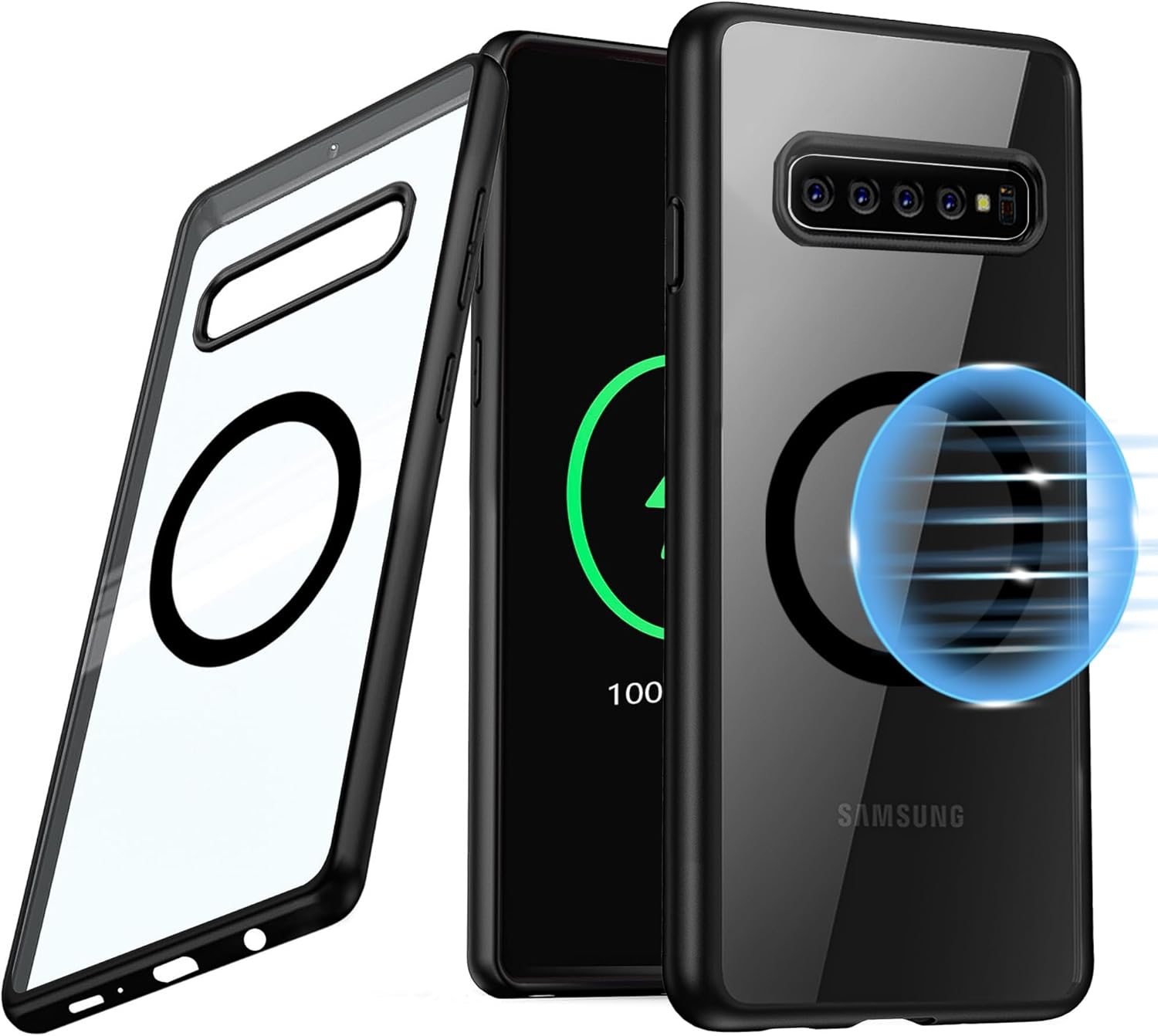 Guizzcg for Samsung Galaxy S10+ / S10 plus Case [Compatible with Magsafe] Flexible TPU Bumper + Clear Back Slim Shockproof Drop Protection,Magnetic Cover for Galaxy S10 plus -Black image number 3