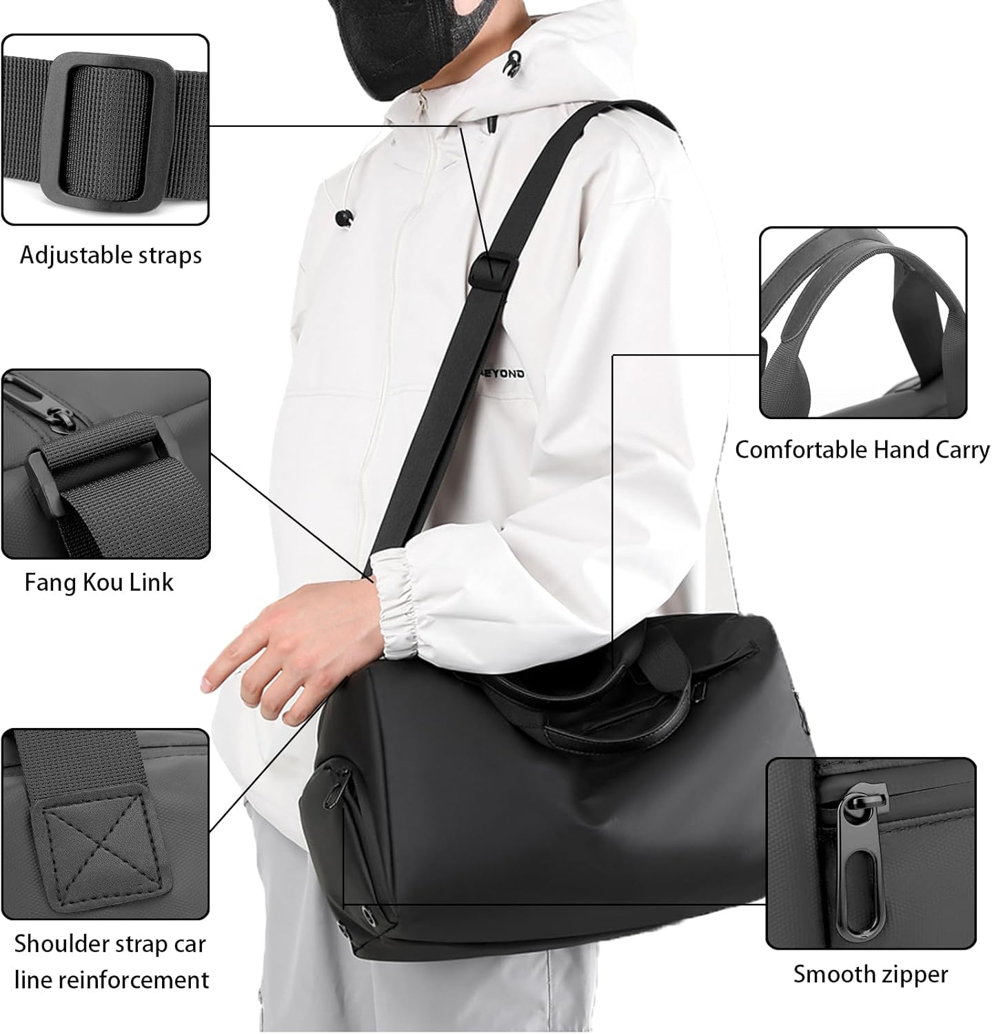 Sports and Fitness Bag, Black, Waterproof, 39X22X19Cm, with Independent Shoe Compartment, Dry and Wet Separation, Suitable for Fitness, Travel, Yoga image number 3