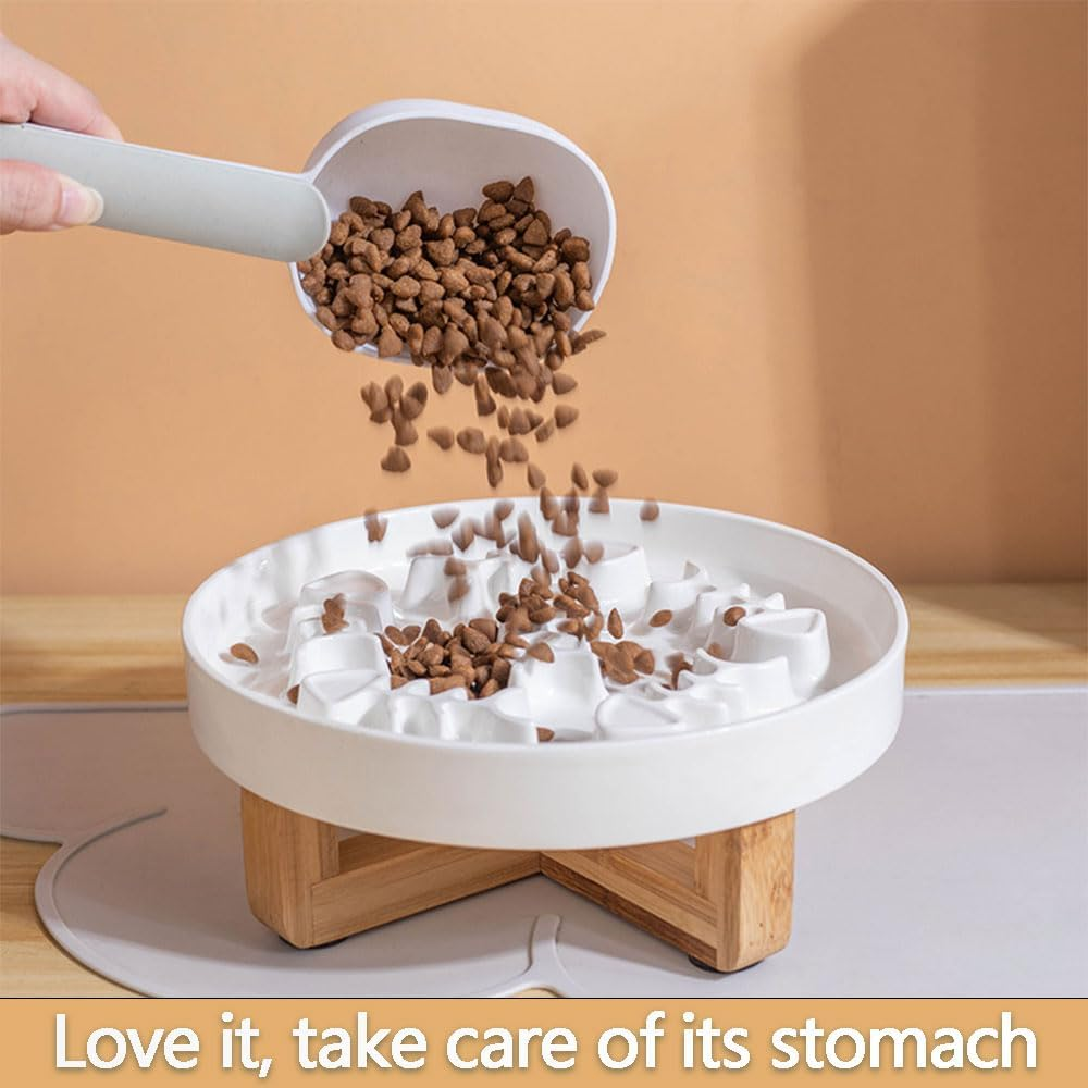 Ceramic Raised Slow Feeder Bowl with Stand for Cats and Small Dogs, Elevated Pet Bowl for Healthy Eating, Prevents Choking and Black Chin, Slow Feed Solution image number 3
