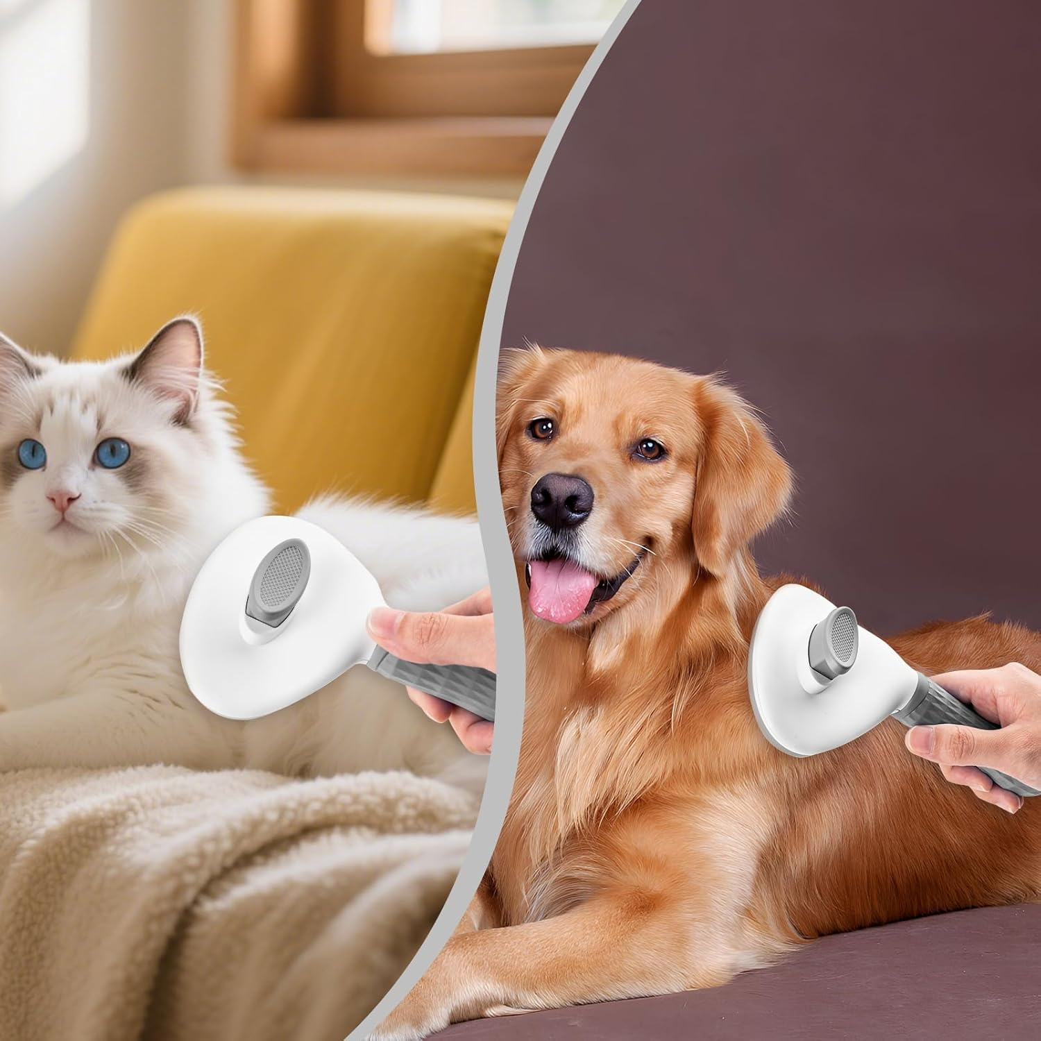 Depets Self Cleaning Slicker Brush, Dog Cat Bunny Pet Grooming Shedding Brush - Easy to Remove Loose Undercoat, Pet Massaging Tool Suitable for Pets with Long or Short Hair Gray image number 4