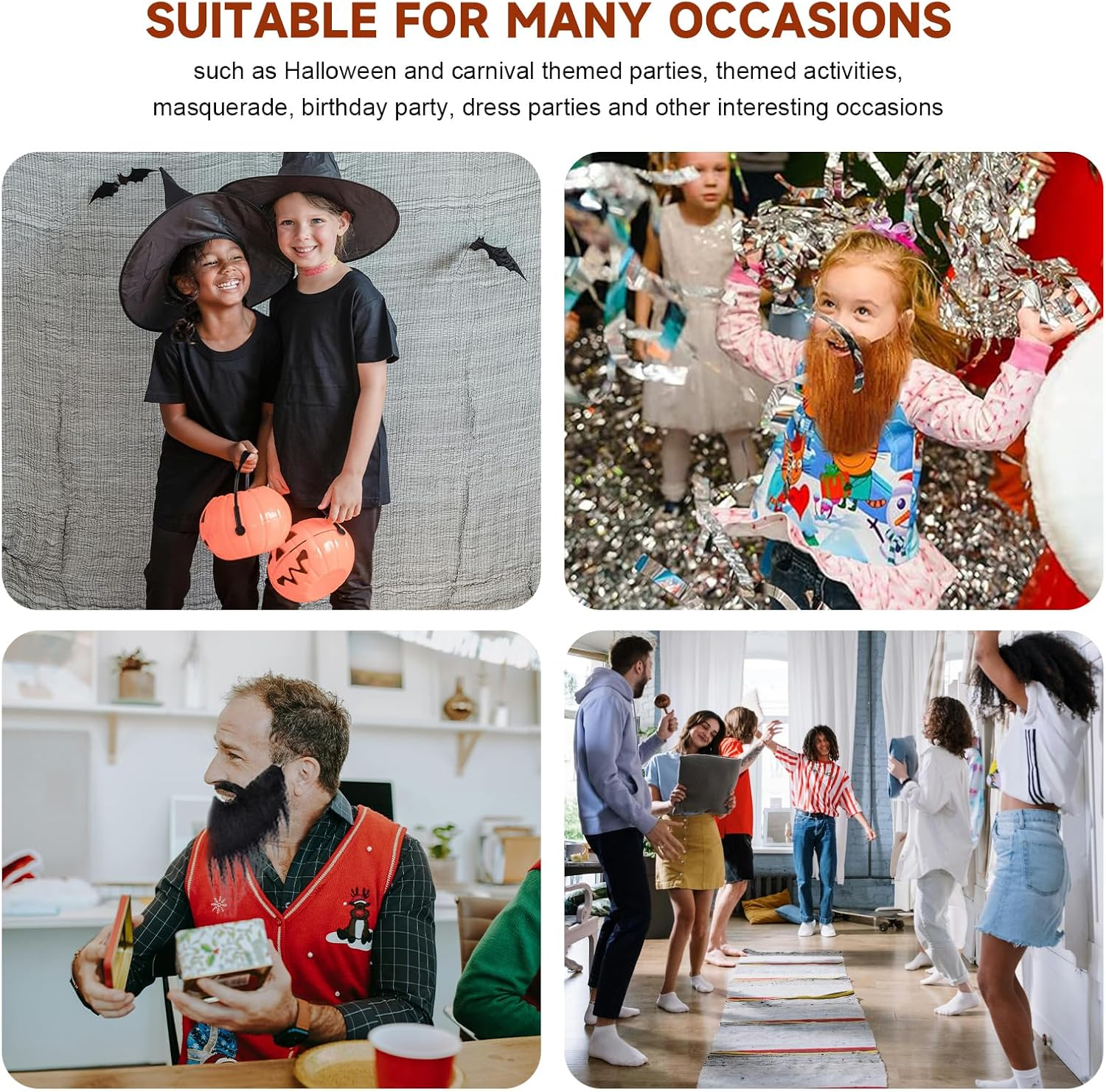 4 Pack Fake Beards & Funny Fake Mustache - Self-Adhesive Fake Whisker Costume Set for Halloween/Christmas/Parties/Cosplay, False Beards for Adults & Children image number 1