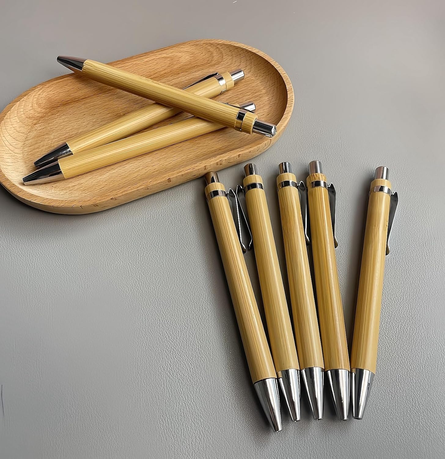 12 Pcs Bamboo Retractable Ballpoint Pens Black Ink 1Mm Pen with Clip, Wooden Retractable Ballpoint Pen, Wood Bamboo Pens for Men Women Employee Writing Signature Journaling Home Office School image number 3
