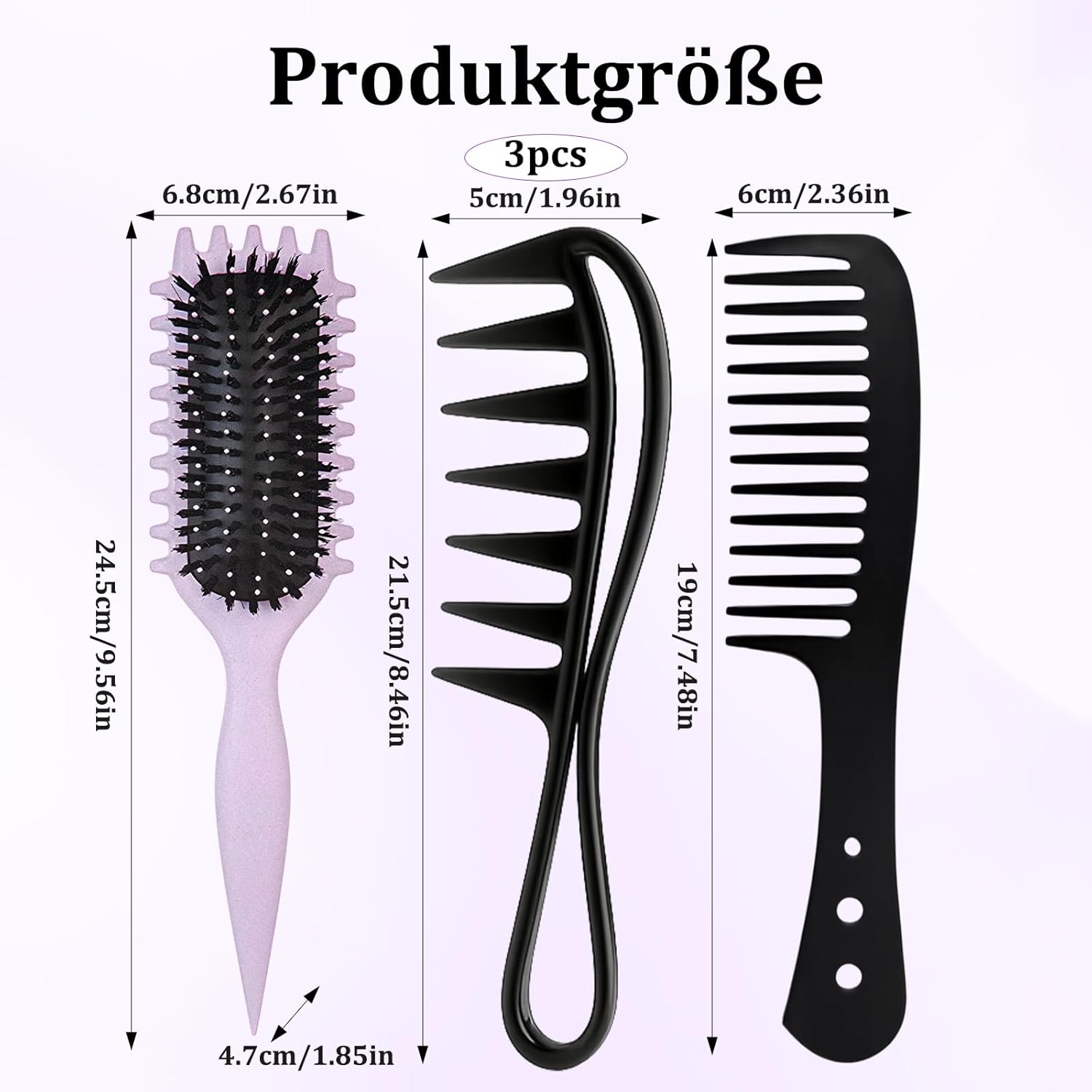 3-Piece Curling Brush, Curl Comb Set with Coarse Comb and Brush for Curls, Ideal for Travel and Salon, Suitable for Daily Hair Styling and Hair Care Products image number 4
