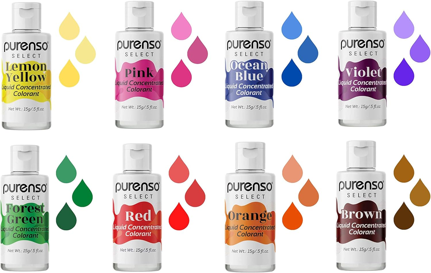 Purenso Select - Liquid Pigments Set of 8 Colors I Food Grade Coloring for Soap Making, Bath Bomb, DIY Crafts image number 3