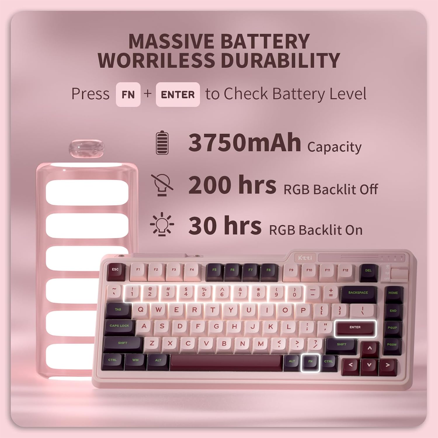 KZZI K75 Lite 75% Gasket Wireless Mechanical Keyboard, RGB Gaming Keyboard W/ 3-Mode Knob BT 5.0/2.4G/USB-C Wired, Hot Swappable, PBT Keycaps, 5-Layer Padding & Creamy Pre-Lubed Custom Linear Switches image number 4